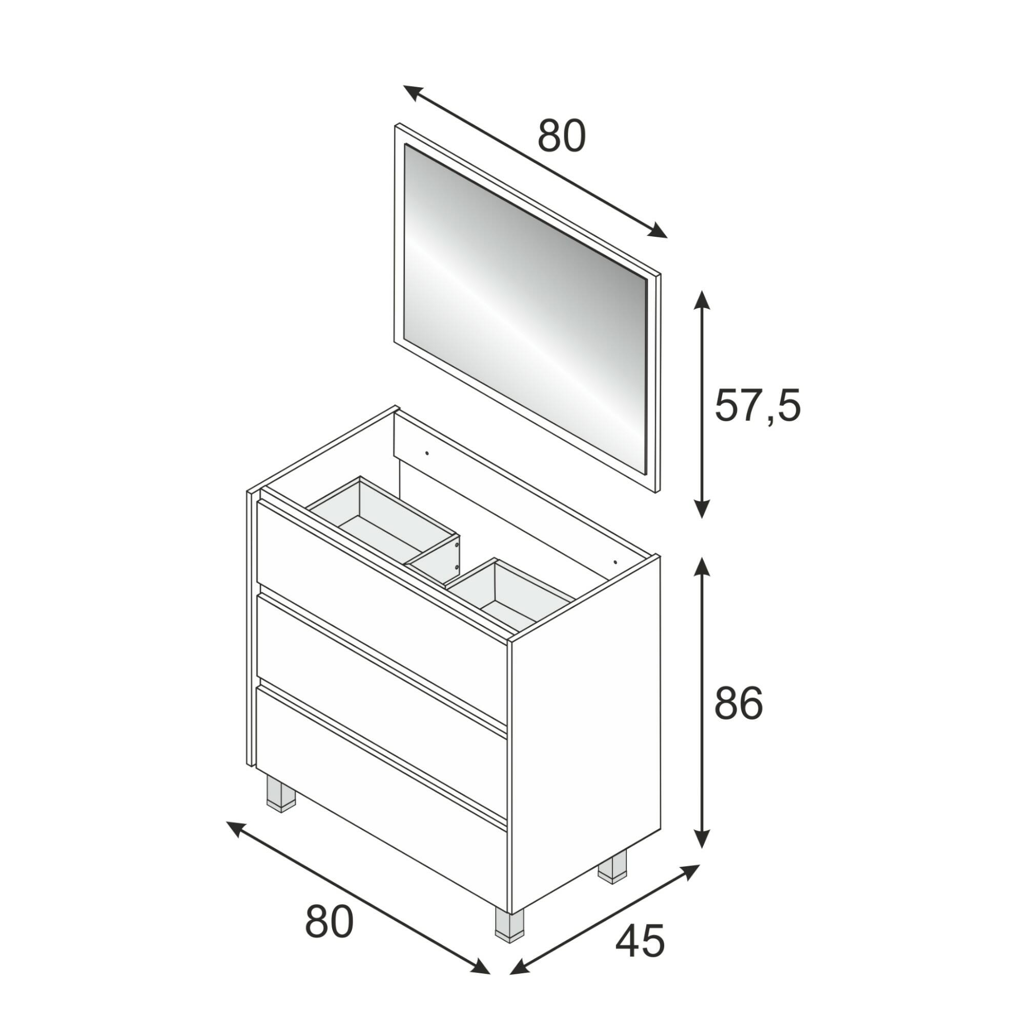 Mobile sottolavabo a 3 cassetti e specchio effetto legno rovere DGADD