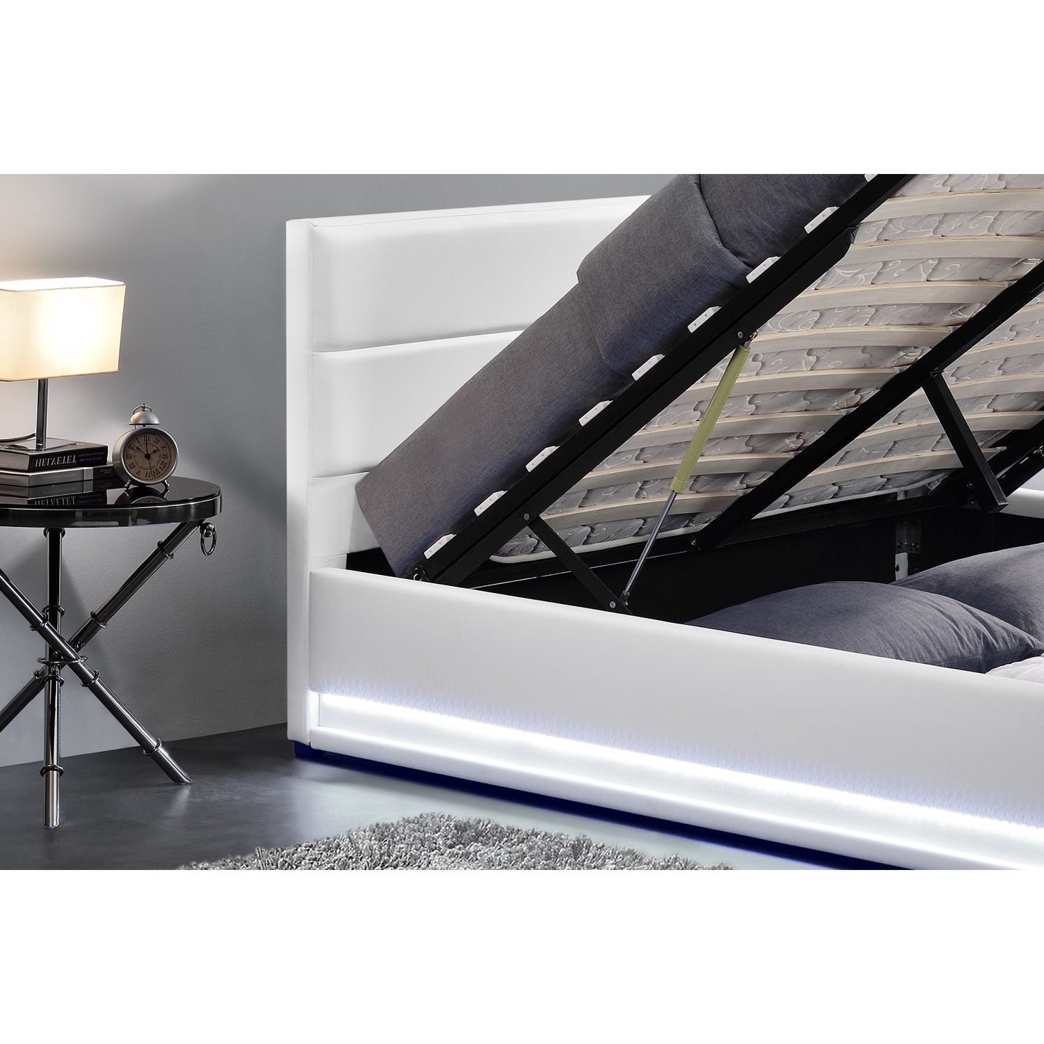 Estructura de cama blanca con caja de almacenaje y LED 140 x 190 cm CAMDEN