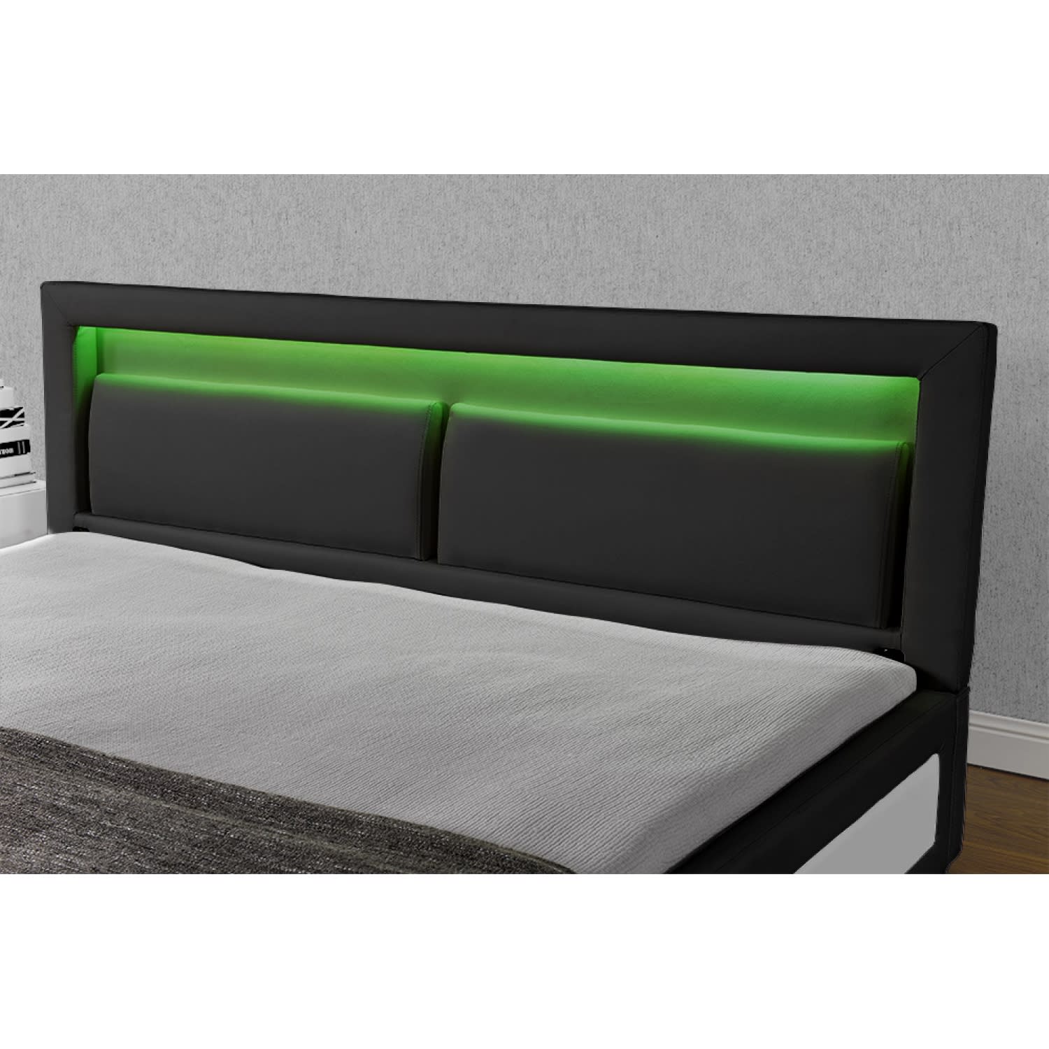 Somier tapizado con colchón y LED Polipiel Negro 90x190 cm