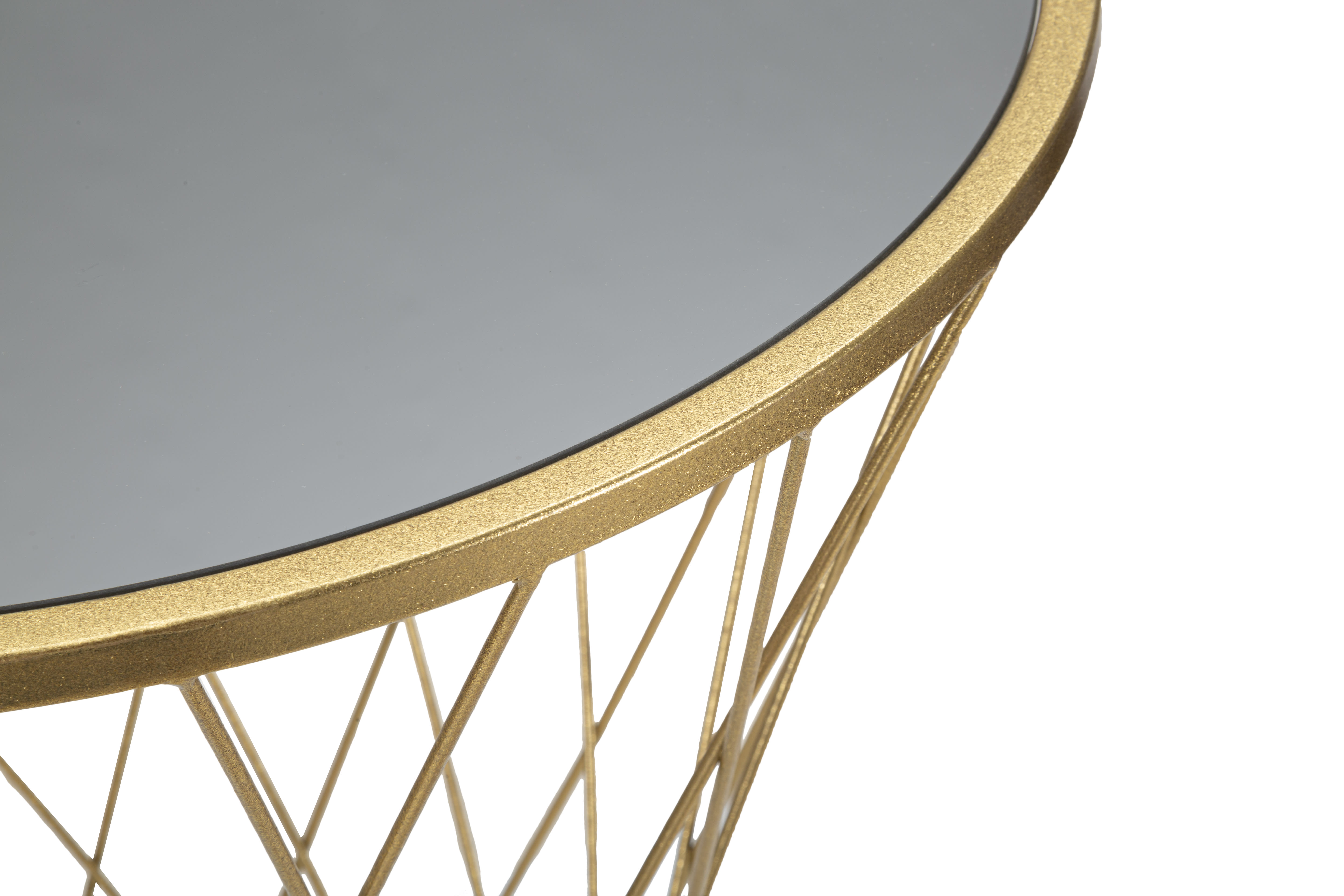 Tavolo da caffè rotondo, in metallo dorato, con piano in specchio, colore  oro, Misure 50 x 58,5 x 50 cm, Con imballo rinforzato