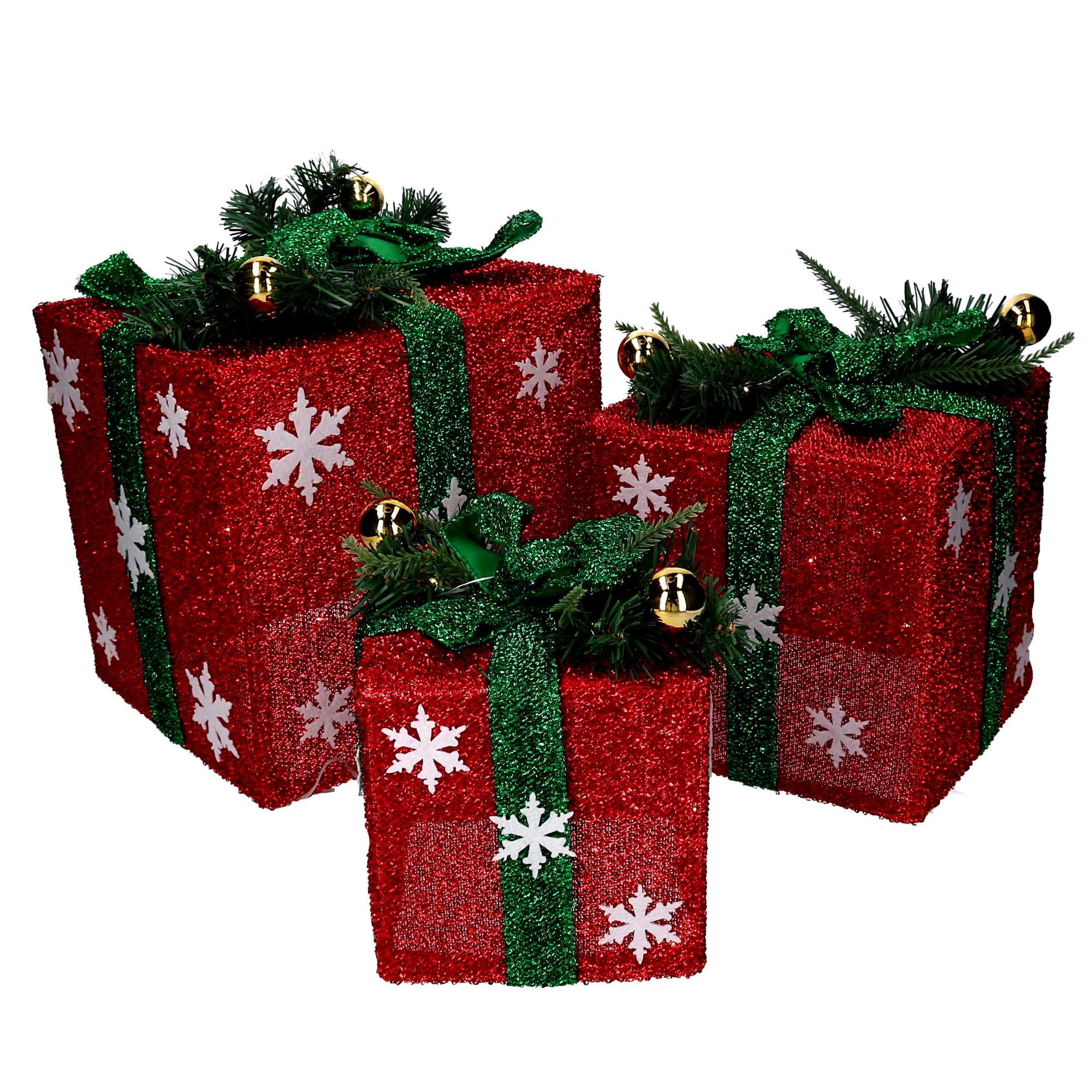 Set di 3 pacchi regalo verde e rosso