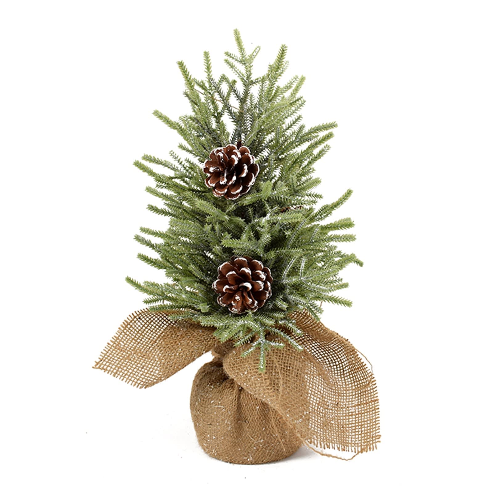 Albero di Natale in PVC con sacco in juta e pigne h 40 cm ARTICOLI