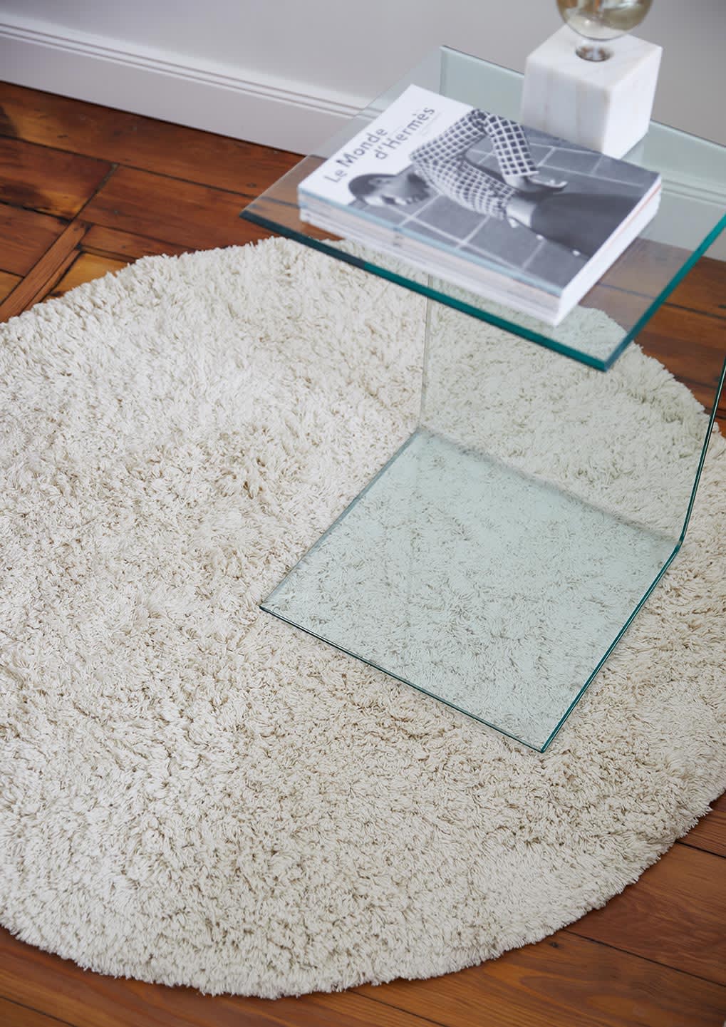 Runder Teppich, Bio-Baumwolle, 130cm, weiß