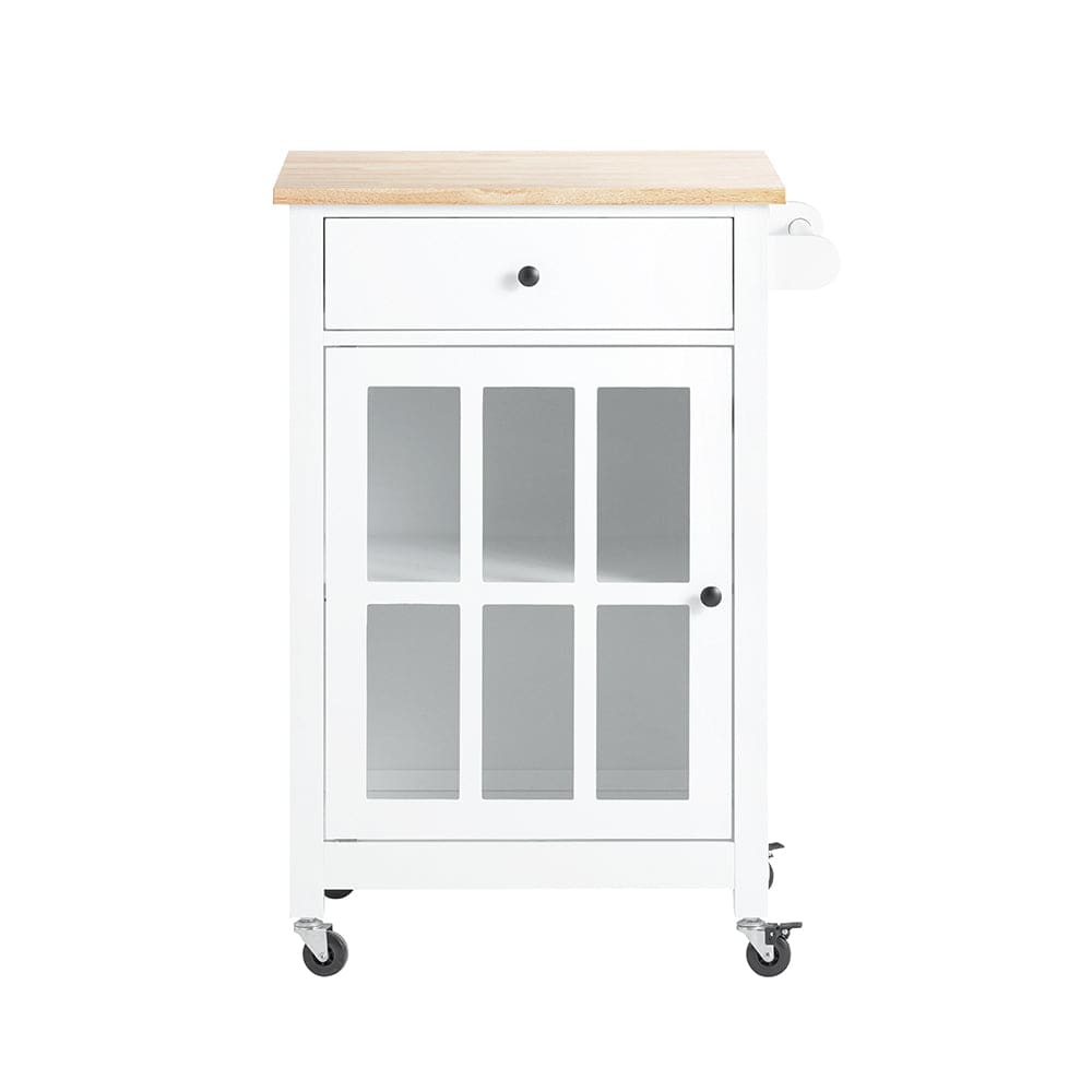 Carrito auxiliar de cocina con 1 puerta de vidrio mdf blanco