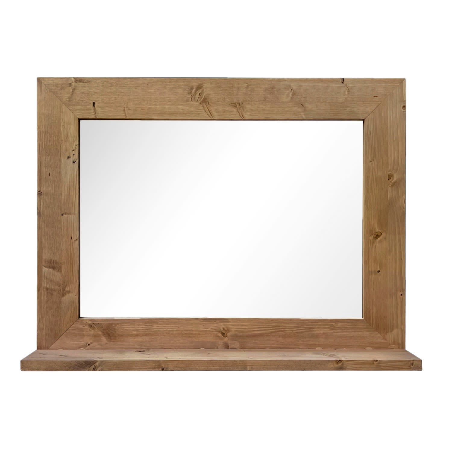 Espejo de pared de madera maciza con balda en tono roble 68x58cm Natay
