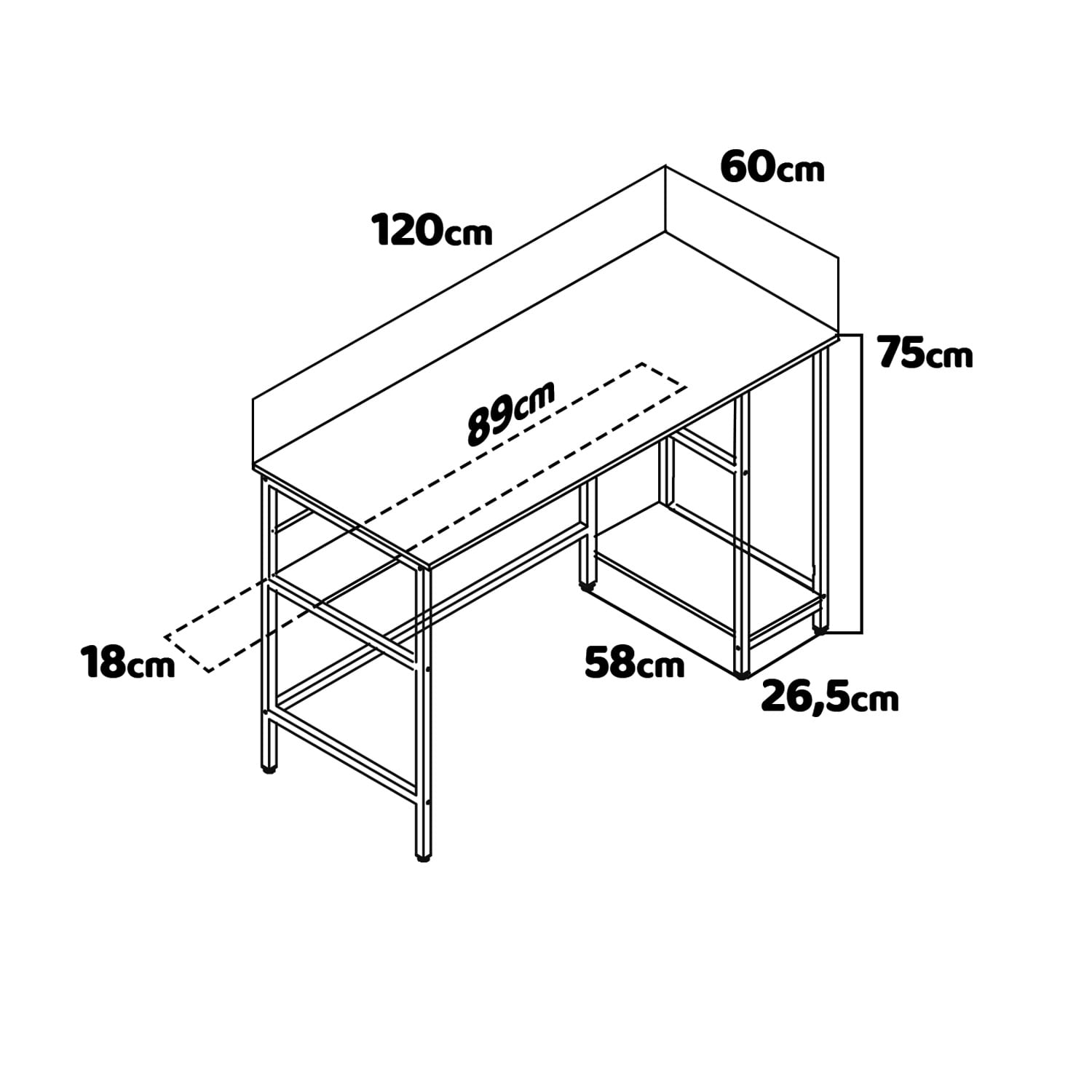 Hanami - Scrivania in stile industriale, 120x60xH75 cm