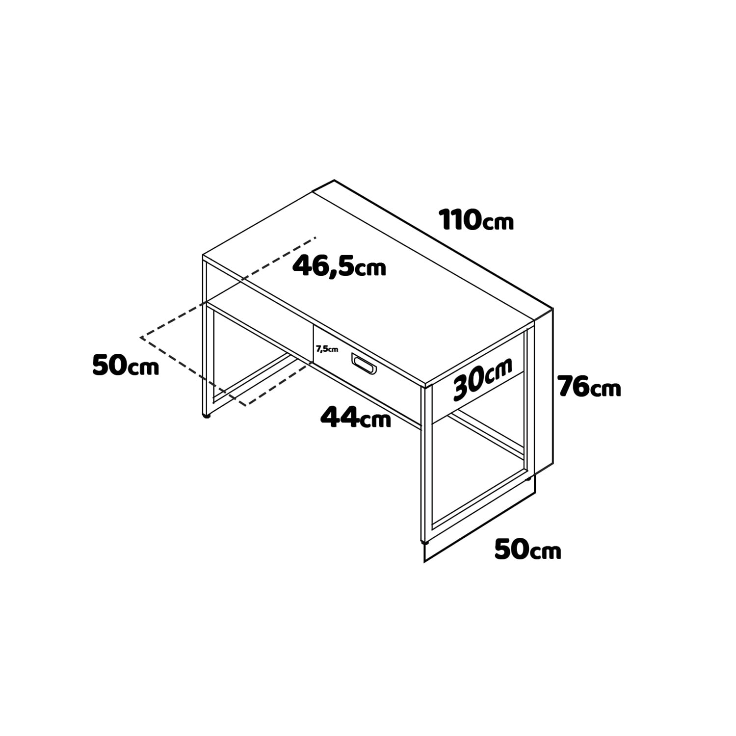 Otari - Scrivania in stile industriale con cassetto e vano a giorno,  110x50xH76 cm