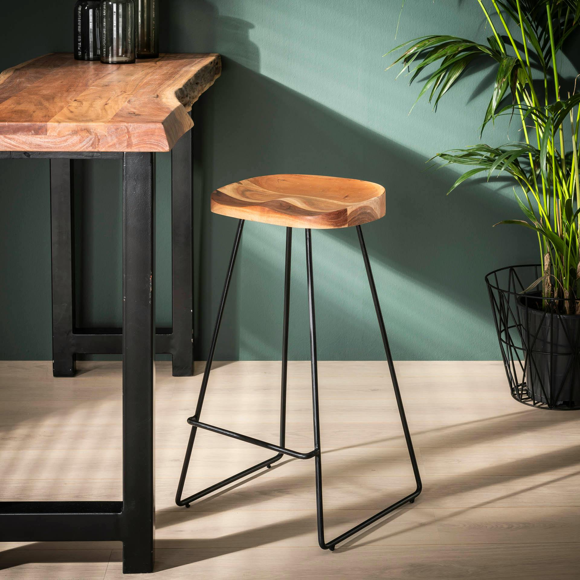 Aware Tabouret D'Extérieur En Bois D'Acacia - Rembourré, Finition Naturelle - Support 102 Kg