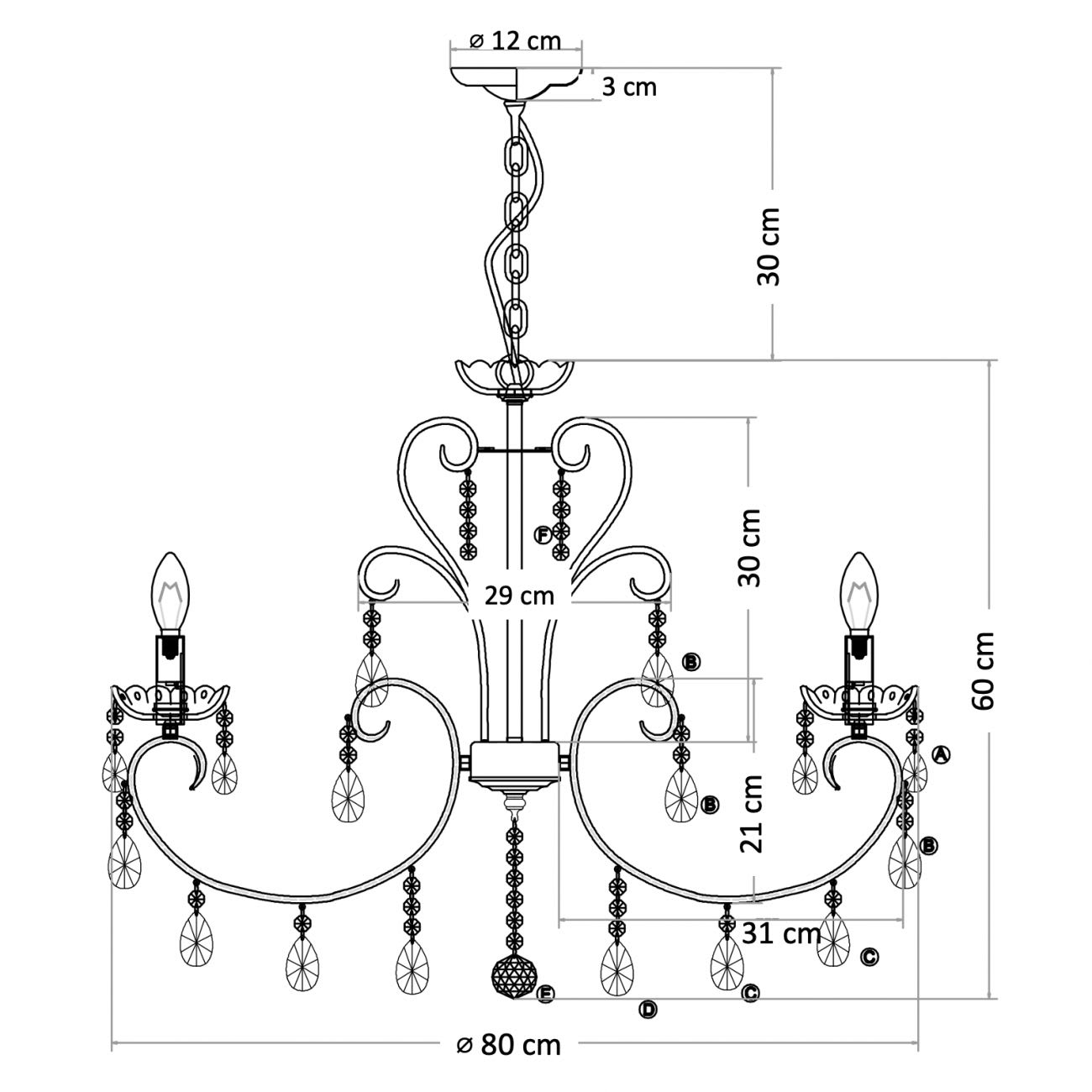 lustre en verre dore rose 80 cm