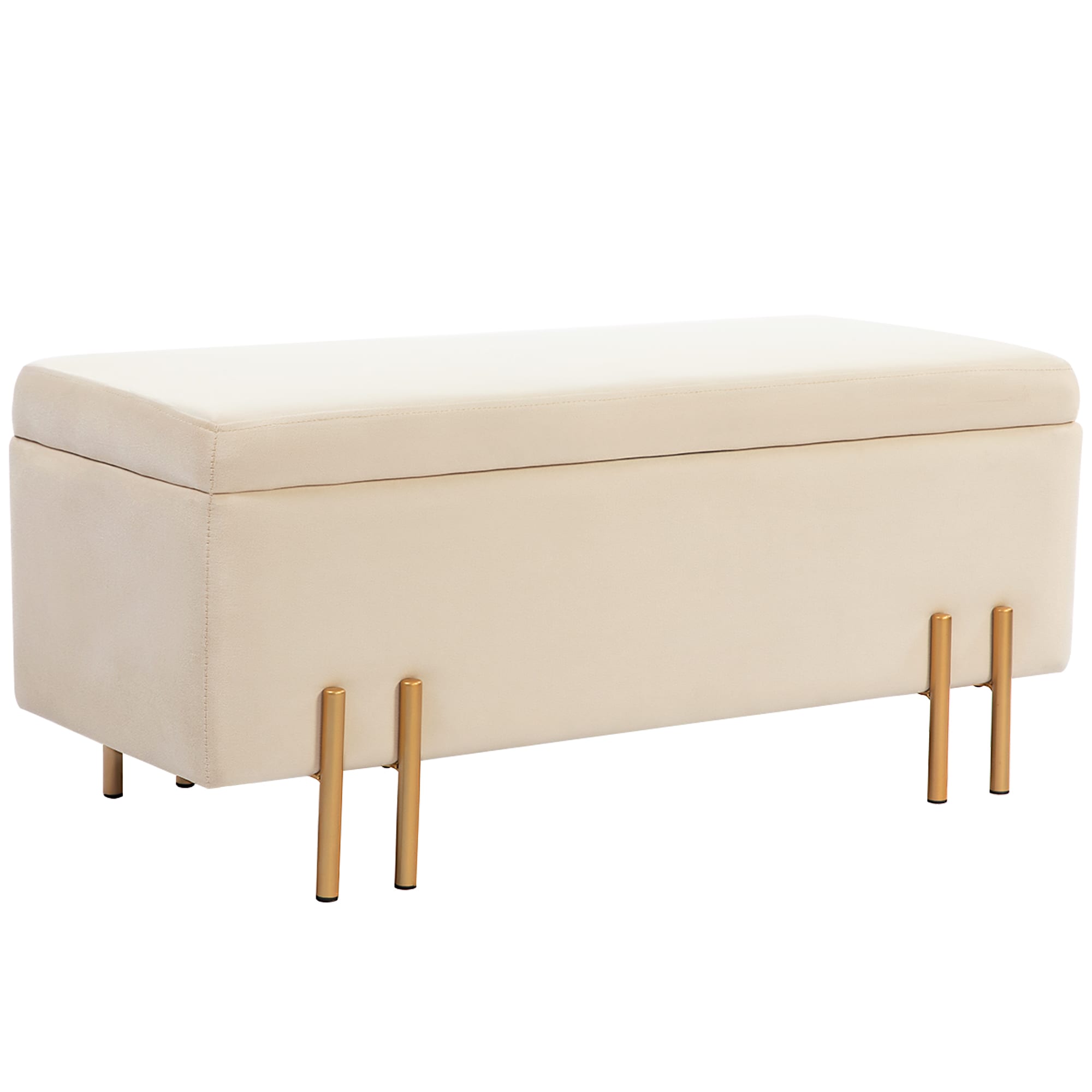 HOMCOM Banc De Rangement Bout De Lit Velours - 79,5x37,5x43 Cm, Beige Et Doré, Coffre Avec Assise, Charge 120 Kg