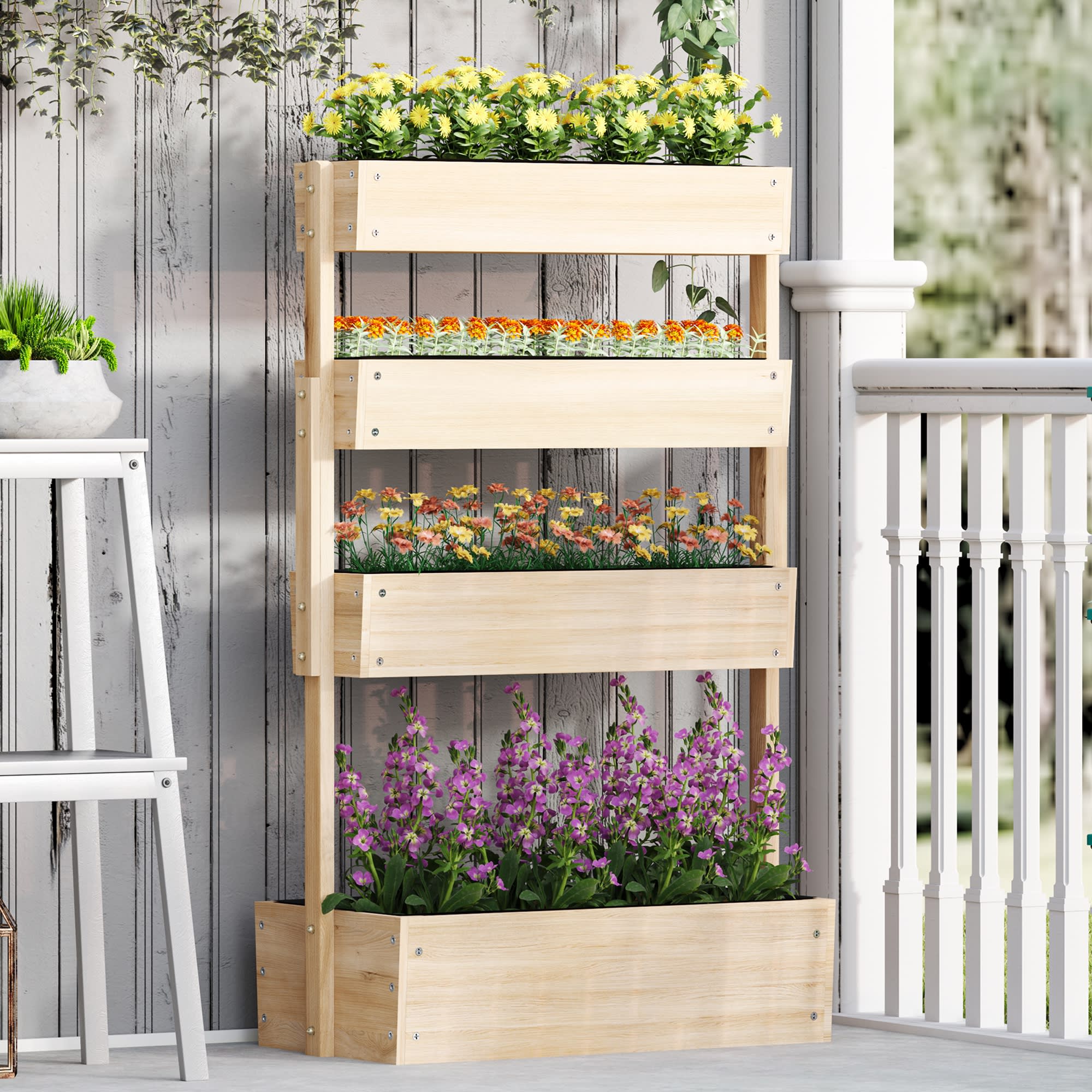 Outsunny Jardinière Surélevée En Bois Avec Treillis Supérieur Pour