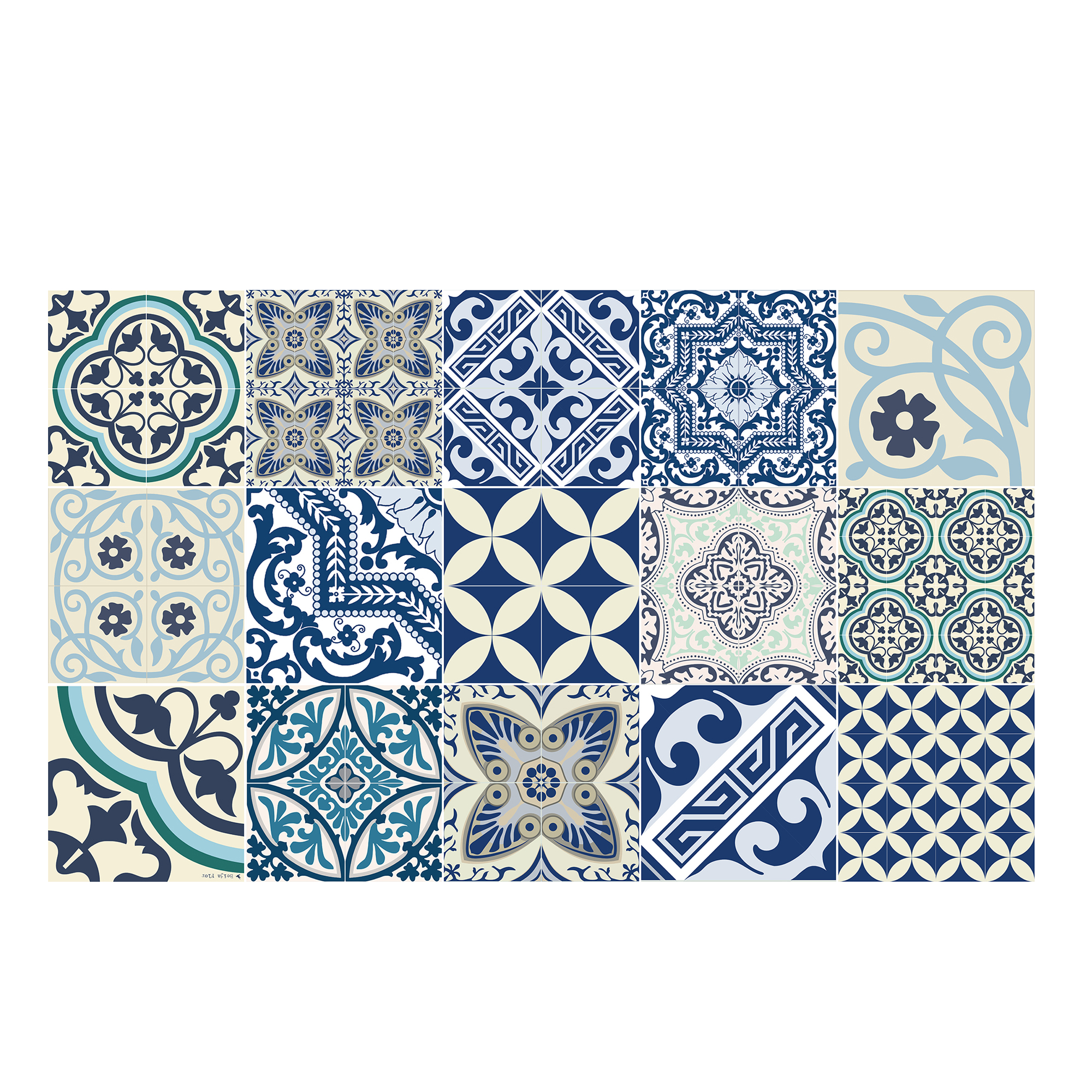Tapis en vinyle motifs carreaux de ciment bleu 70x180 Tapis en vinyle motifs carreaux de ciment bleu 70x180