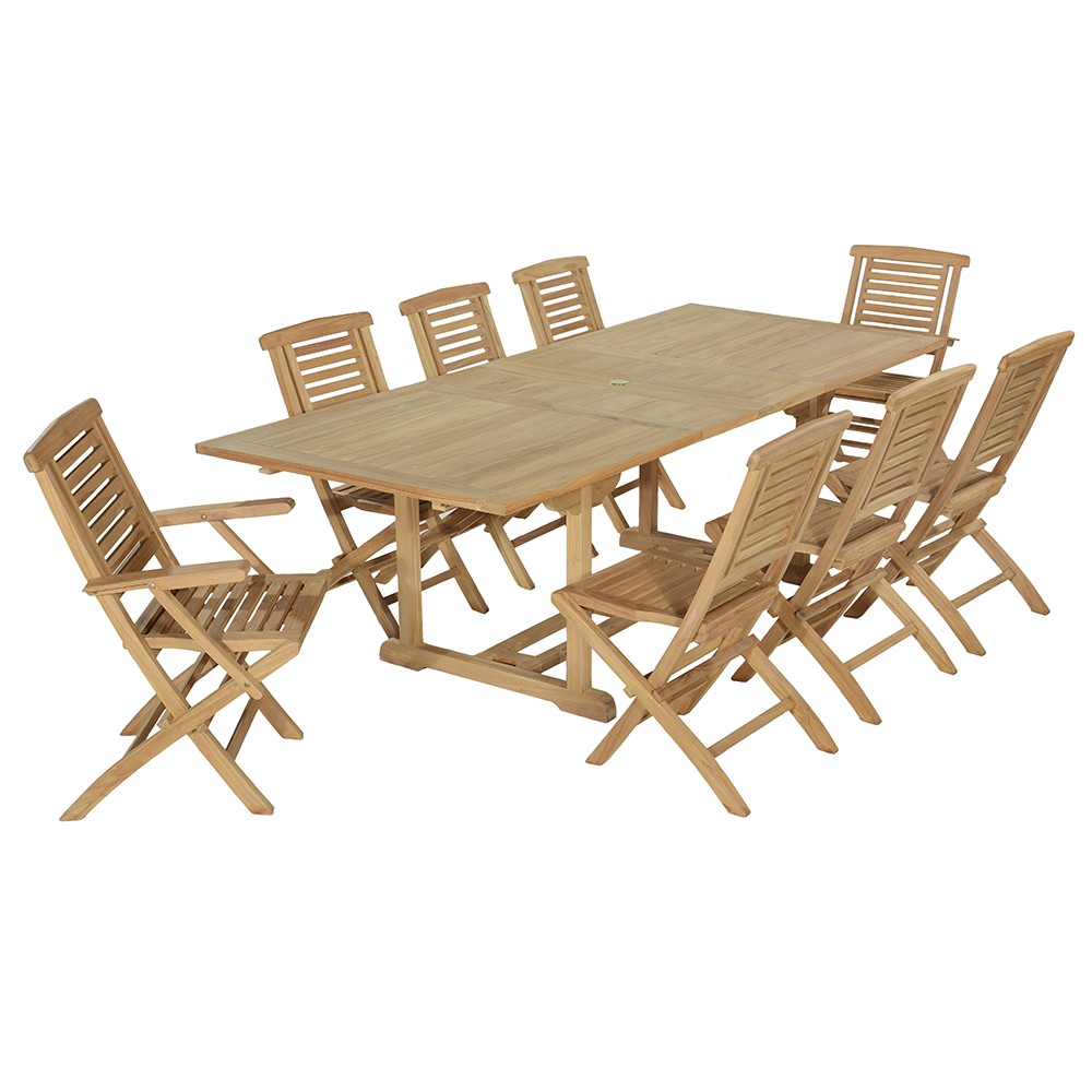 Salon de jardin 6 chaises + 2 fauteuils en teck massif