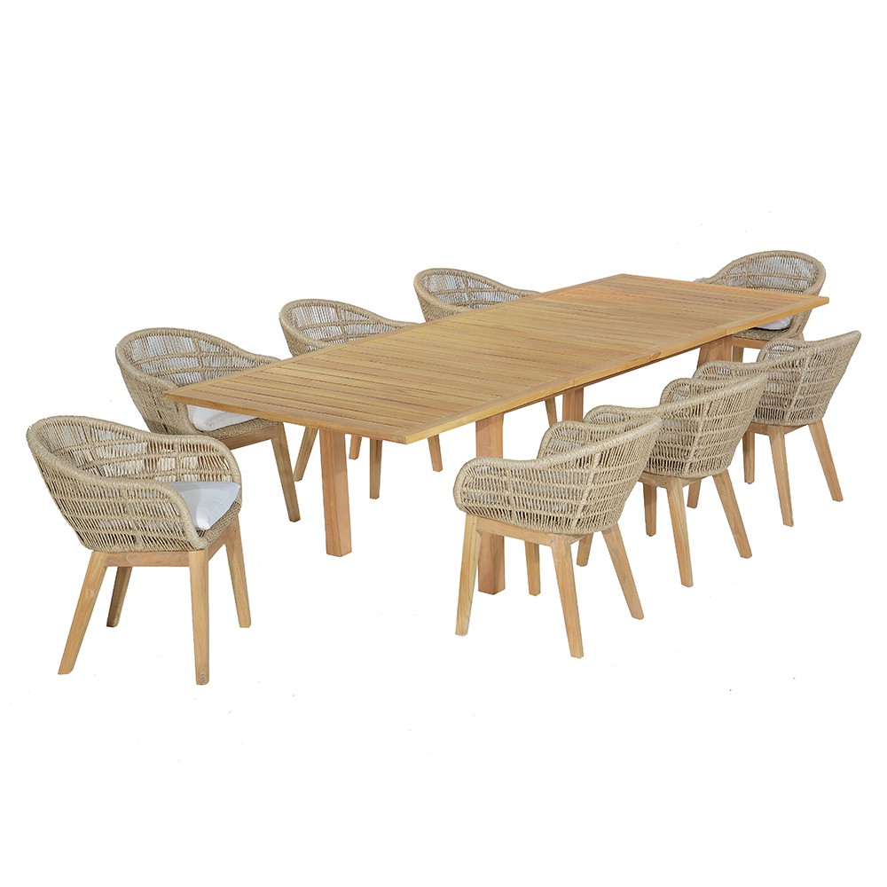 Salon de jardin 8 fauteuils en teck massif