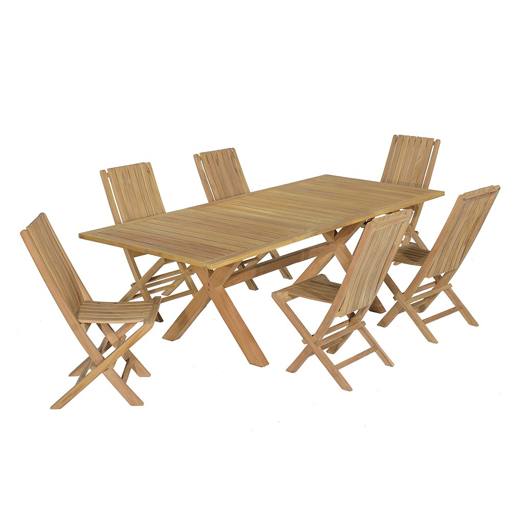 Salon de jardin 6 chaises en teck massif