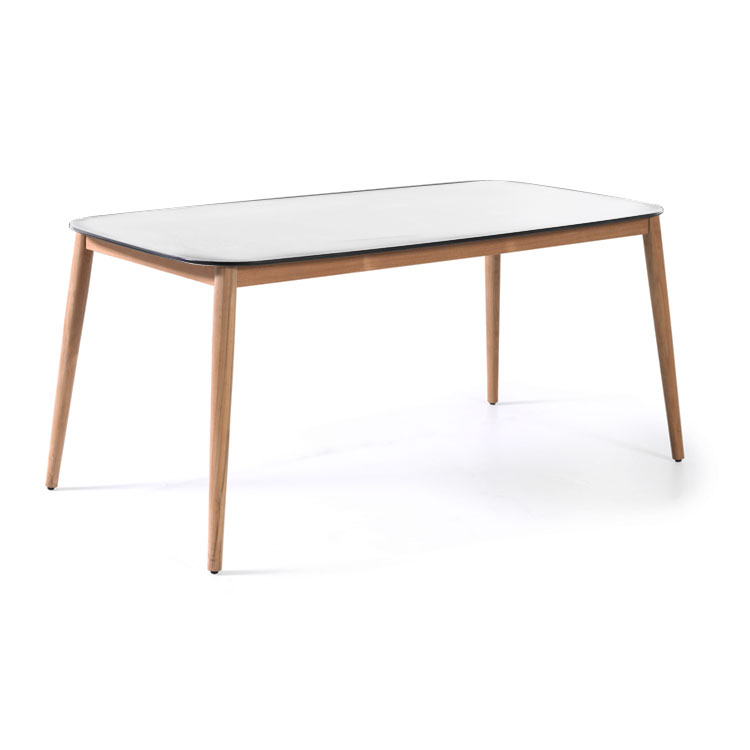 Table de jardin en teck massif et duranite blanc L213