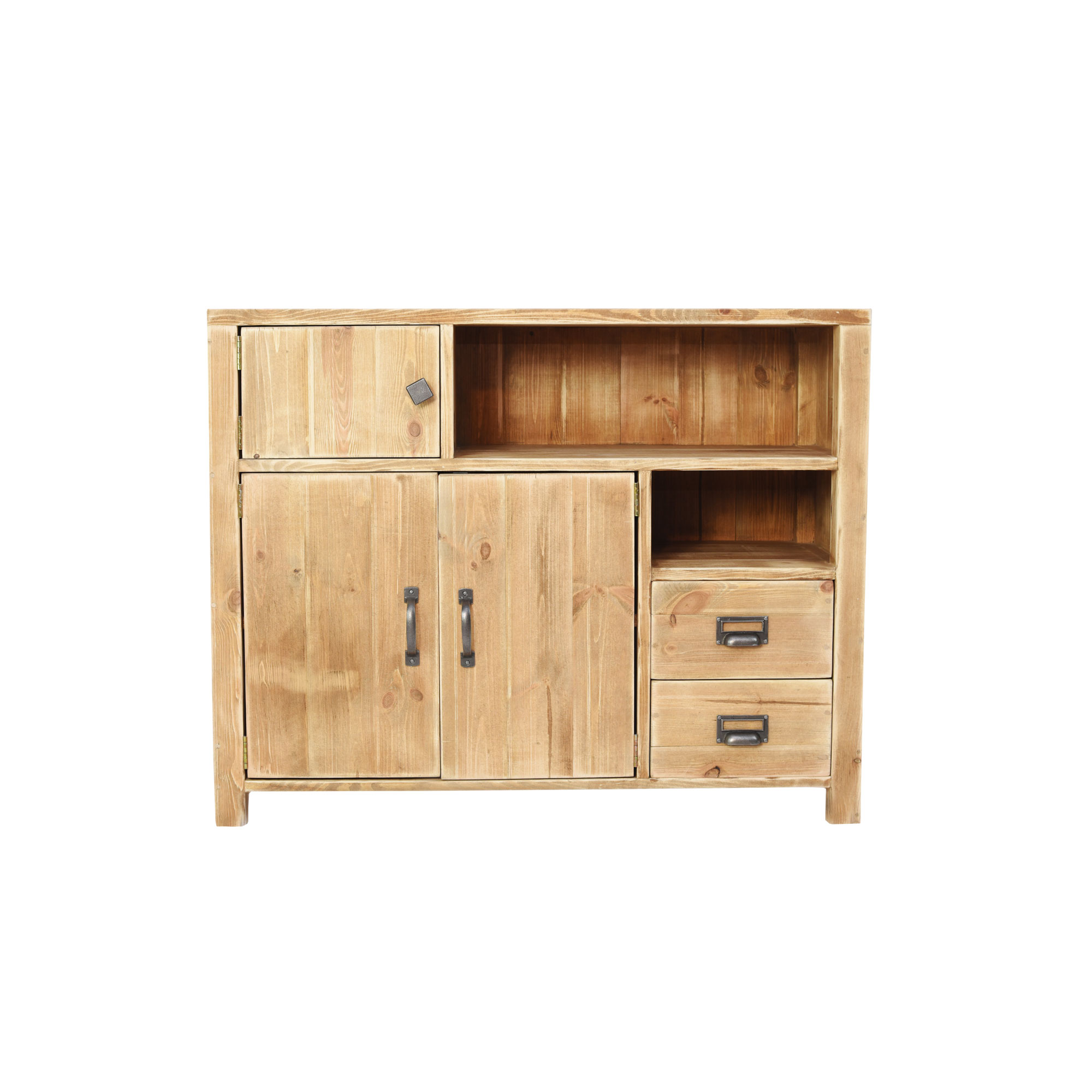 Buffet 3 portes 2 tiroirs pin massif bois vieilli