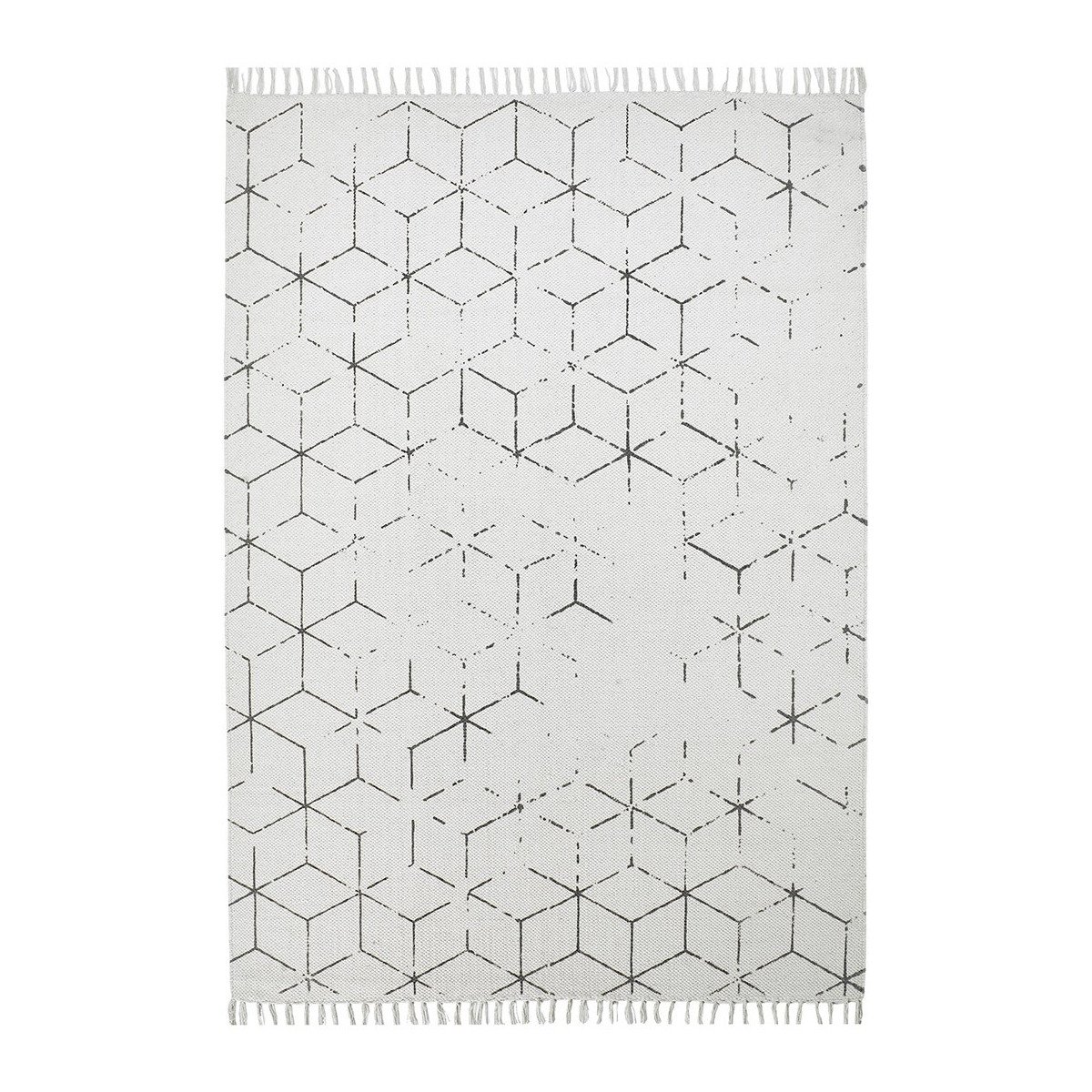 Tapis géométrique vintage en coton gris 80x150
