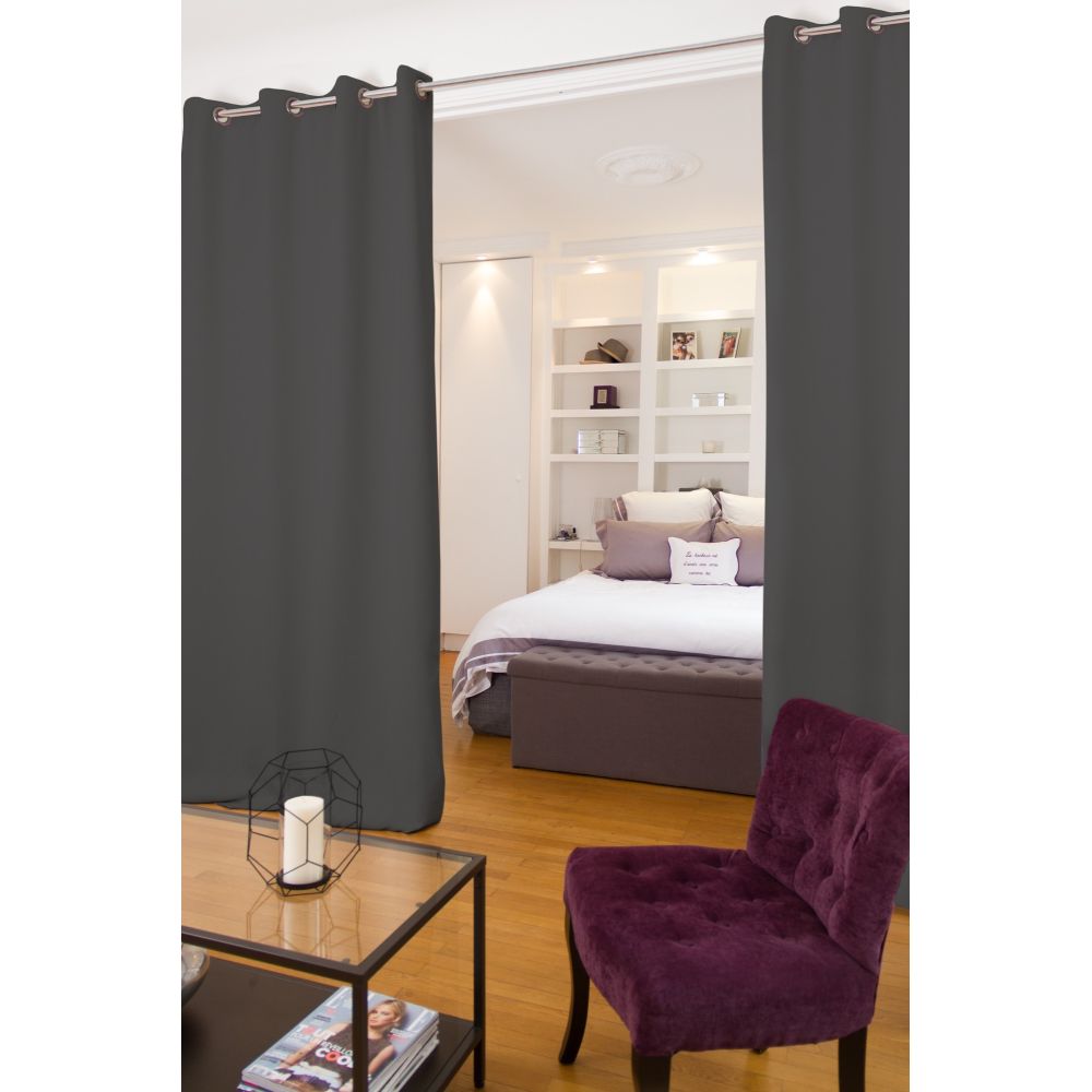 Rideau séparateur de pièce phonique thermique occultant gris 140x250 (photo) Rideau séparateur de pièce phonique thermique occultant gris 140x250