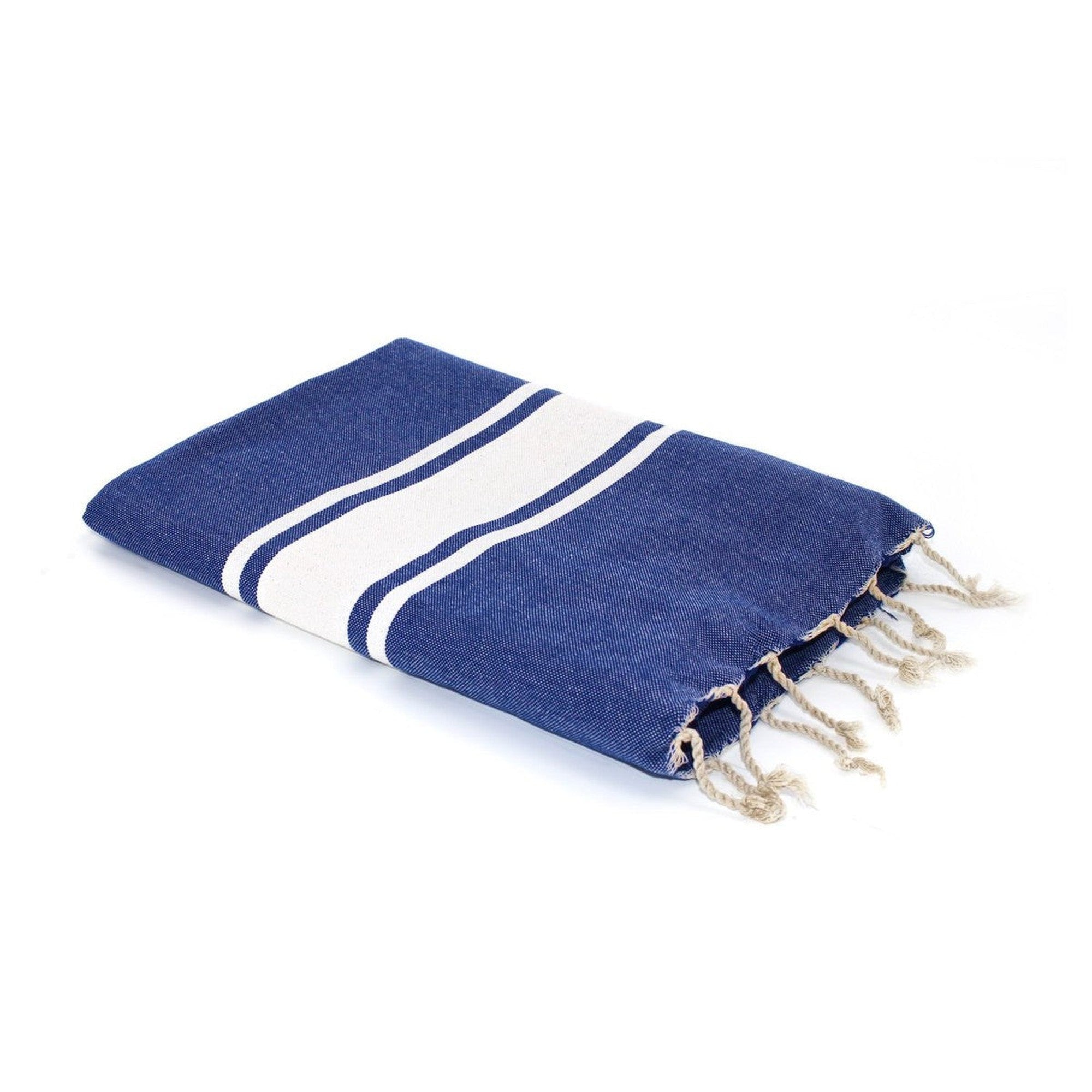 Fouta en coton bande blanche 100x200 Bleu grec Fouta en coton bande blanche 100x200 Bleu grec
