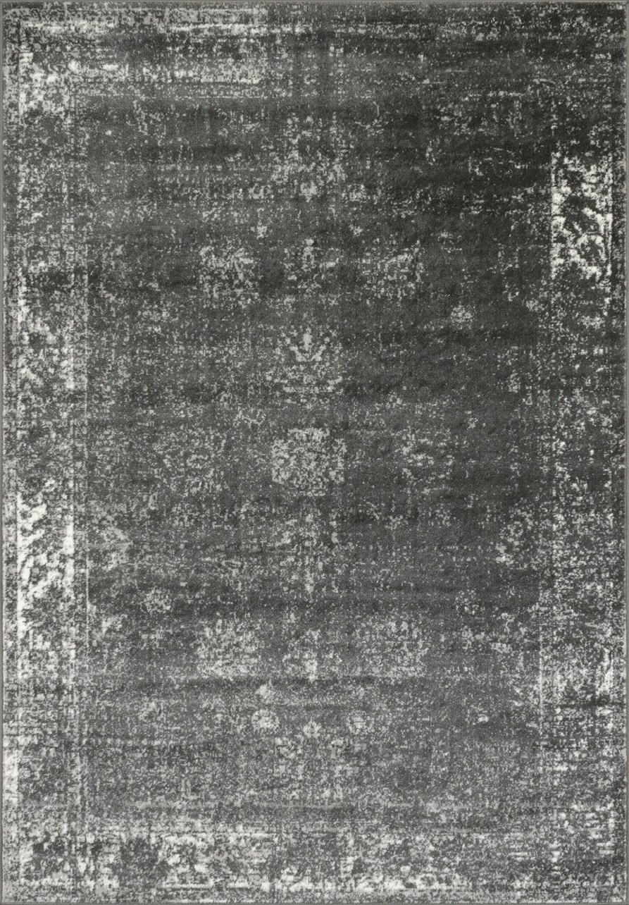Tapis Vintage motif arabesque Gris Anthracite Blanc - 160x220