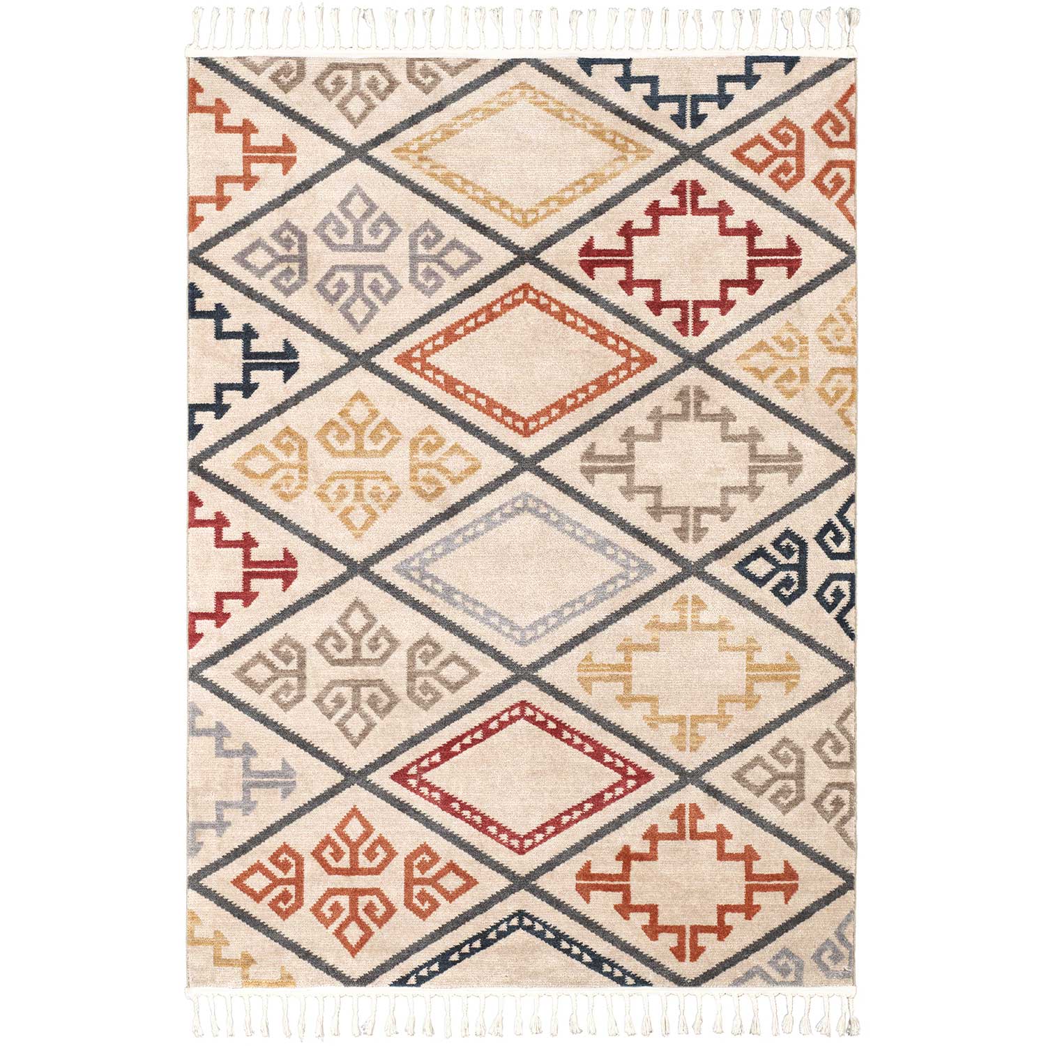 Tapis frangé à motifs ethniques polyester multicolore 170x120 Tapis frangé à motifs ethniques polyester multicolore 170x120