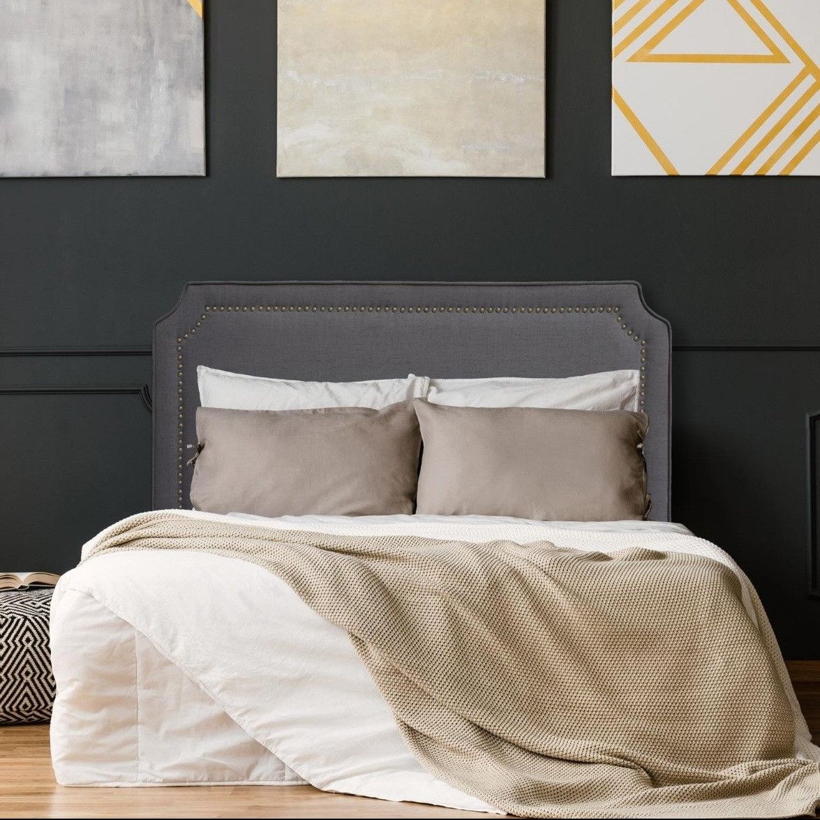 Tête de lit 160cm tissu gris (photo) Tête de lit 160cm tissu gris