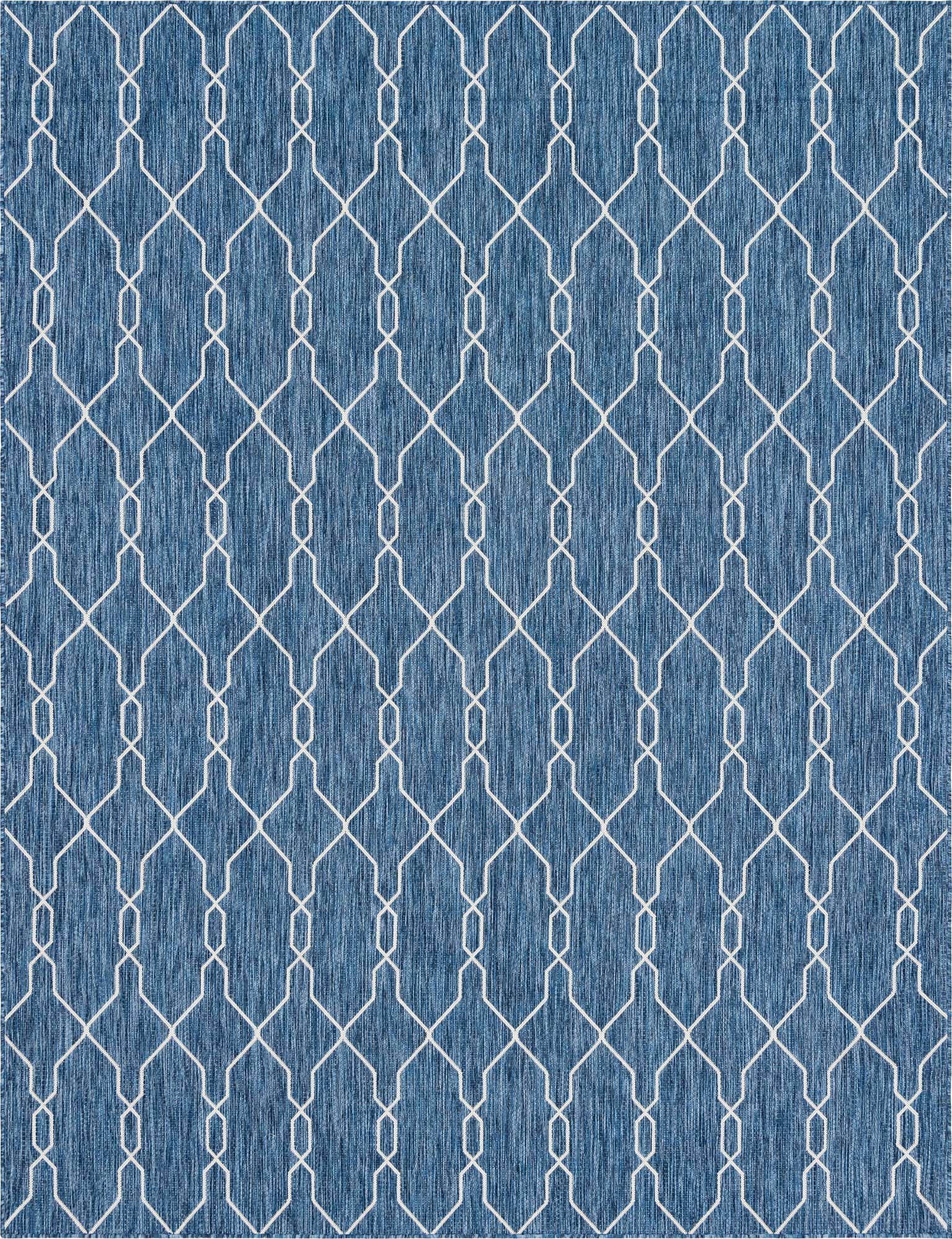 Tapis intérieur et extérieur bleu motifs scandinave 67x180