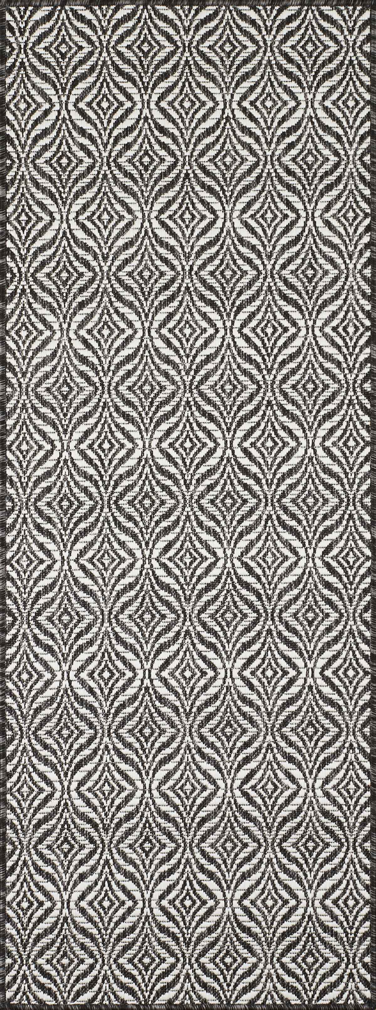 Tapis d'extérieur noir à motif blanc - 70x140