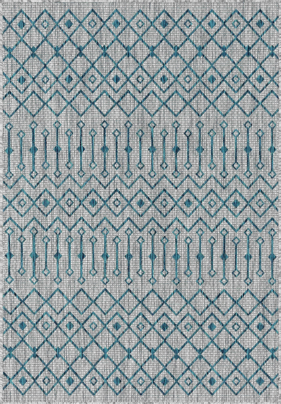 Tapis d'extérieur gris à motif bleu -120x160
