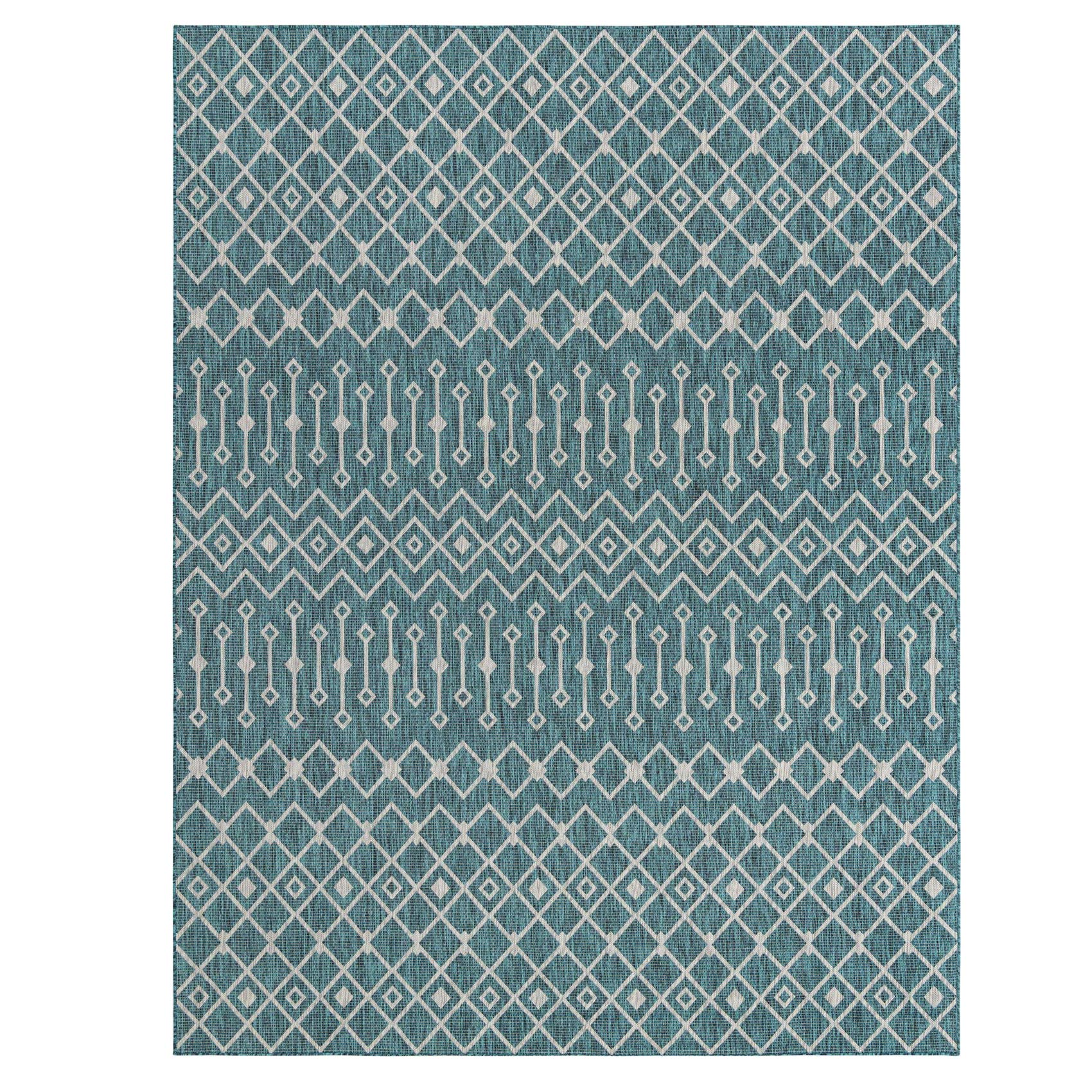 Tapis d'extérieur bleu à motif blanc - 70x140