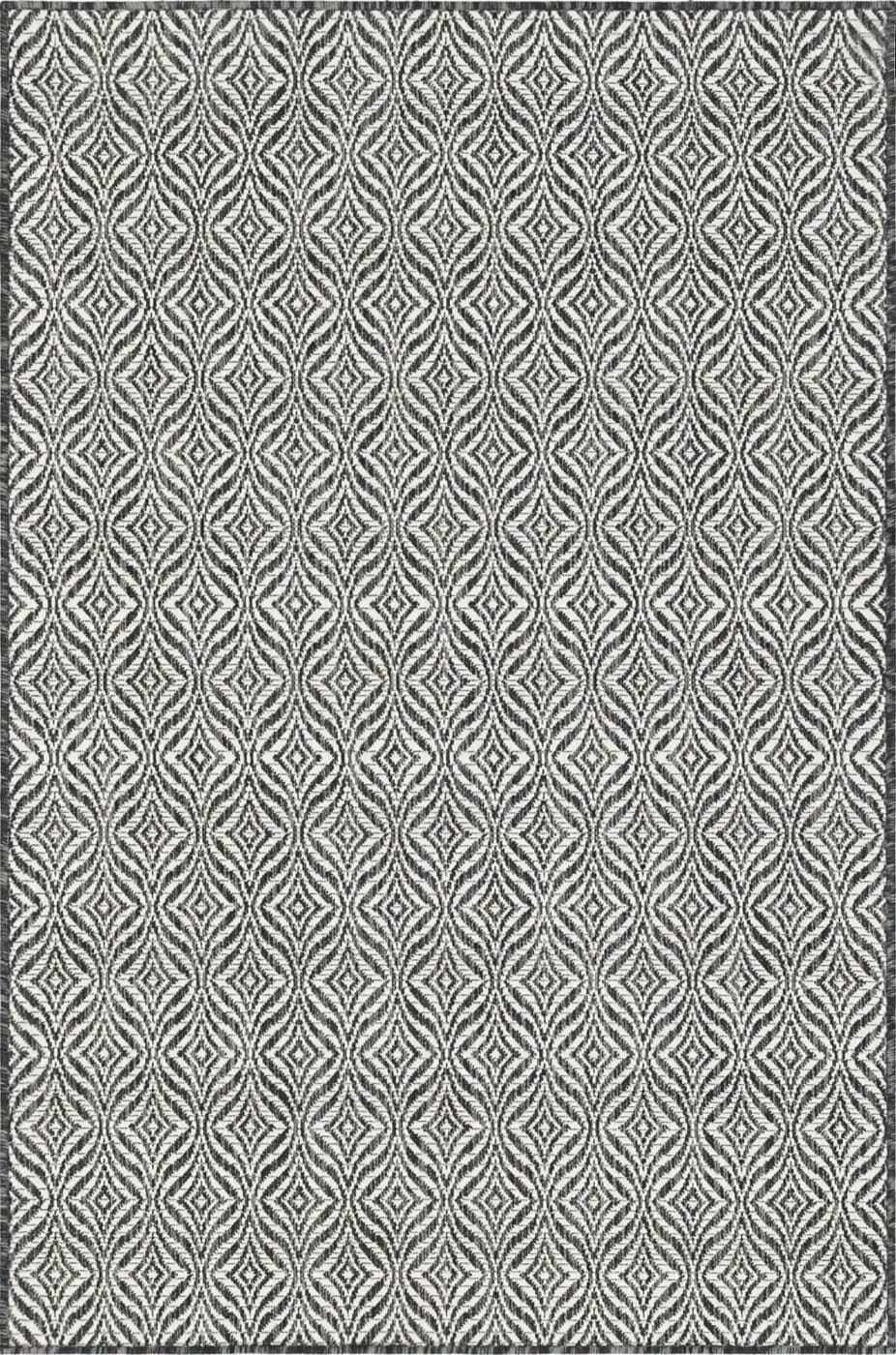 Tapis d'extérieur noir à motif blanc - 200x200