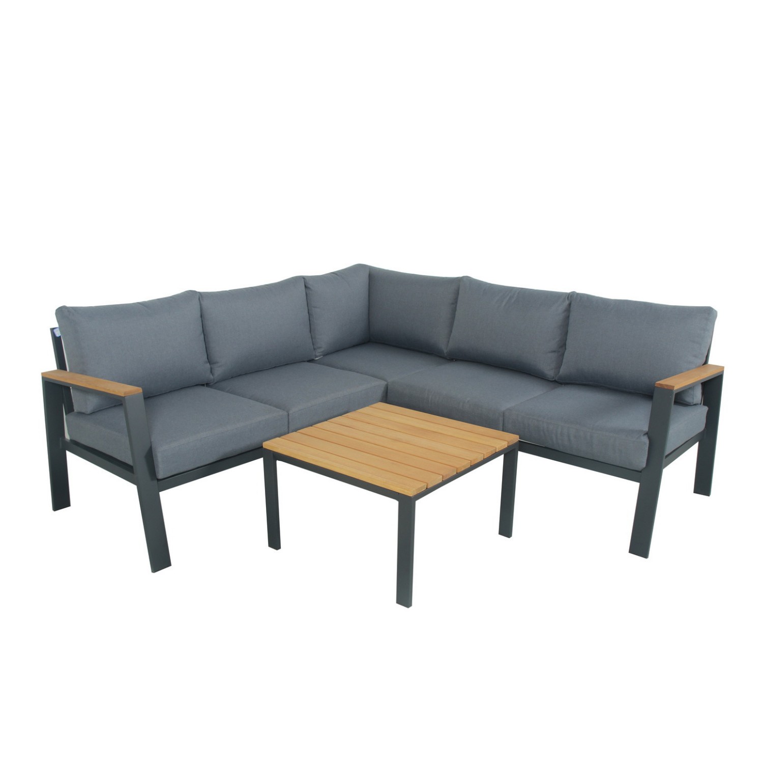 Salon de jardin design 5 places en bois et aluminium gris