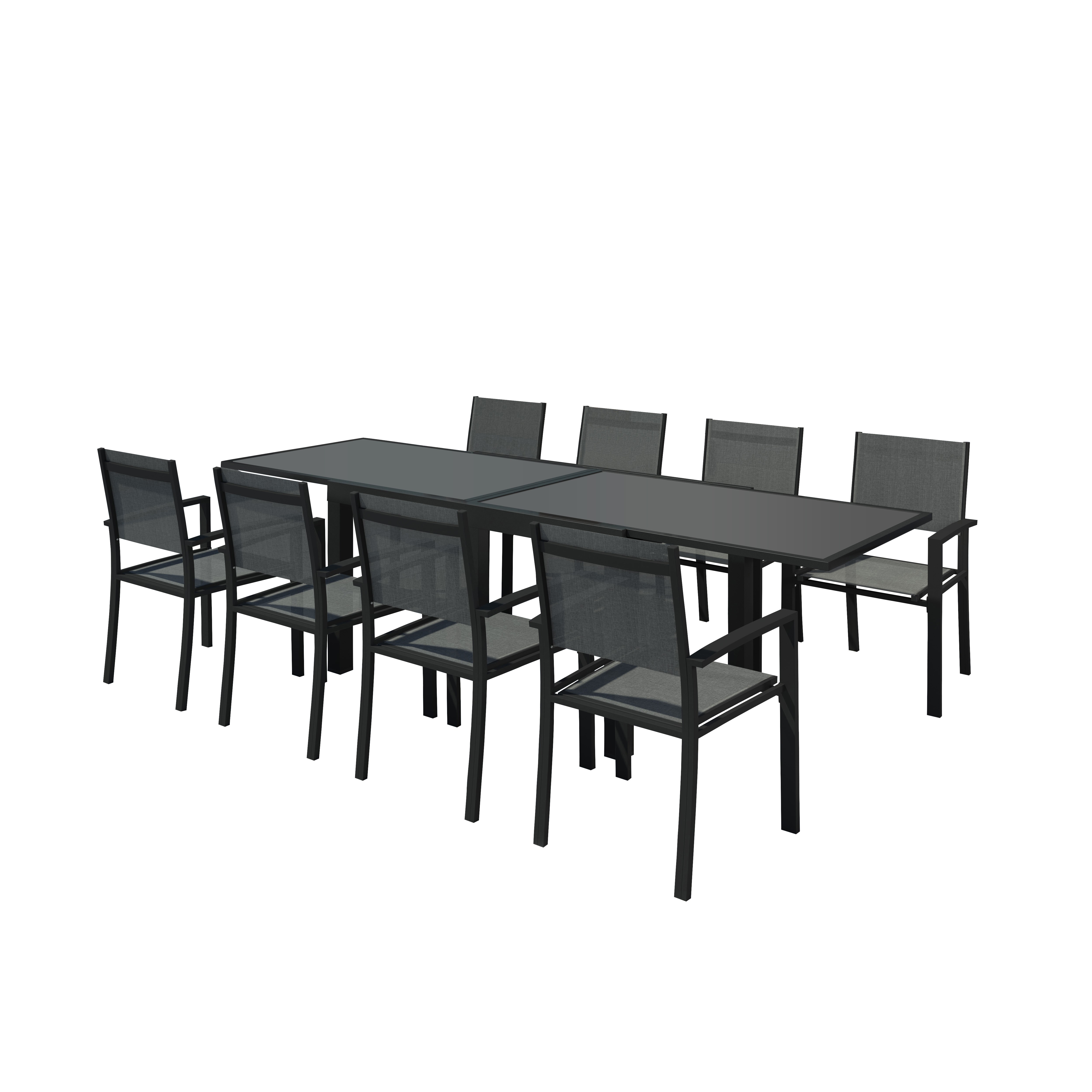 Table de jardin 8 places en textilène et aluminium noir