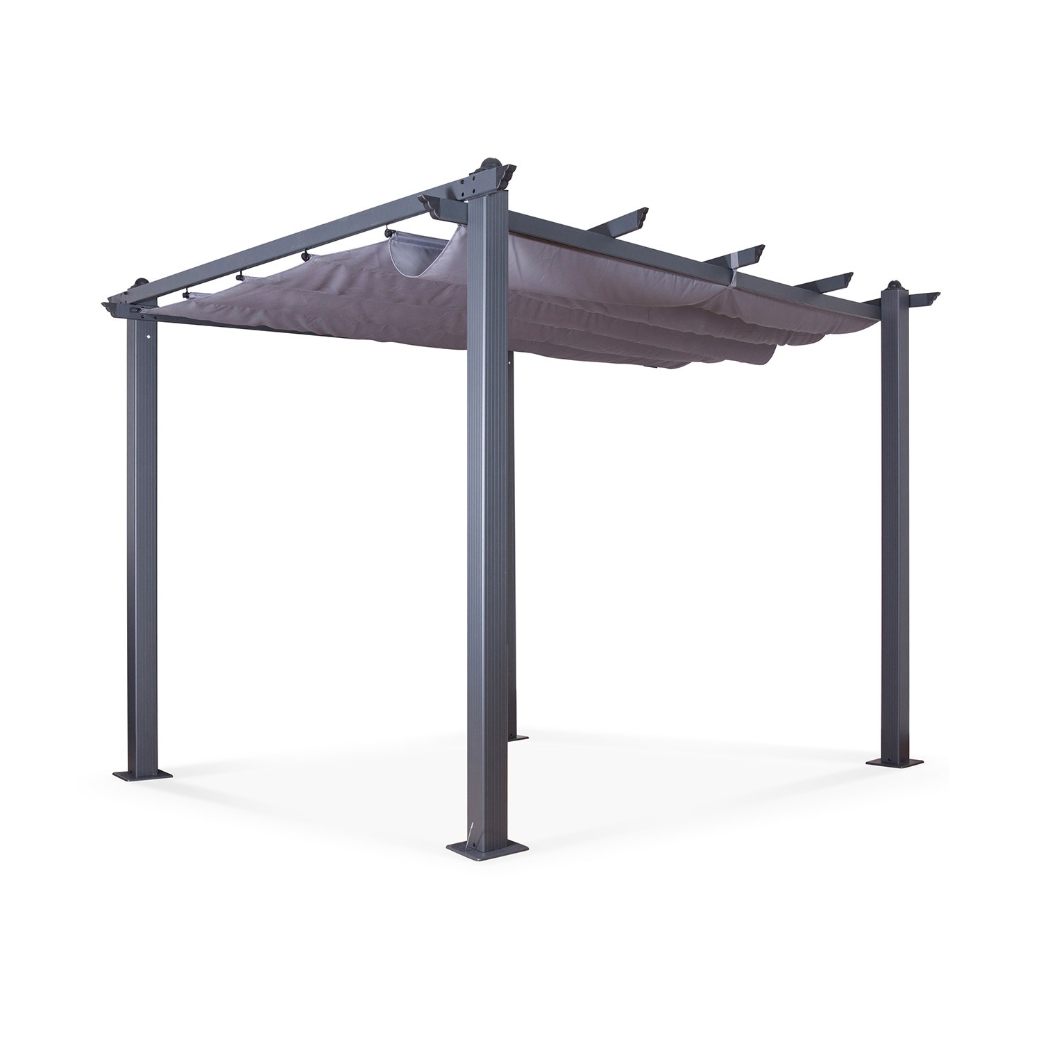Tonnelle 3x3m avec toile rétractable en aluminium gris Tonnelle 3x3m avec toile rétractable en aluminium gris