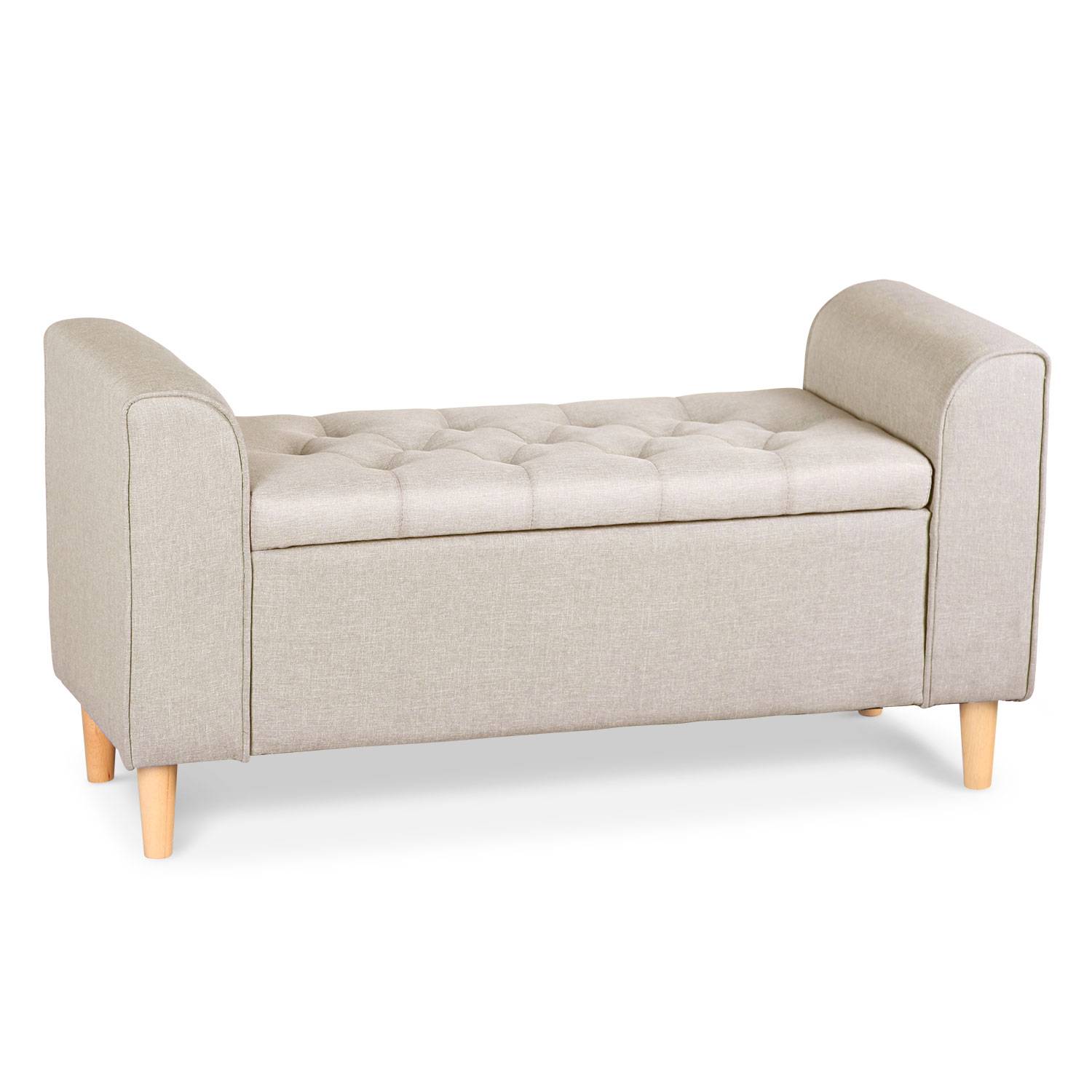 HOMCOM Banc banquette coffre de rangement 2 en 1 piètement acier doré  assise capitonnée tissu beige pas cher 