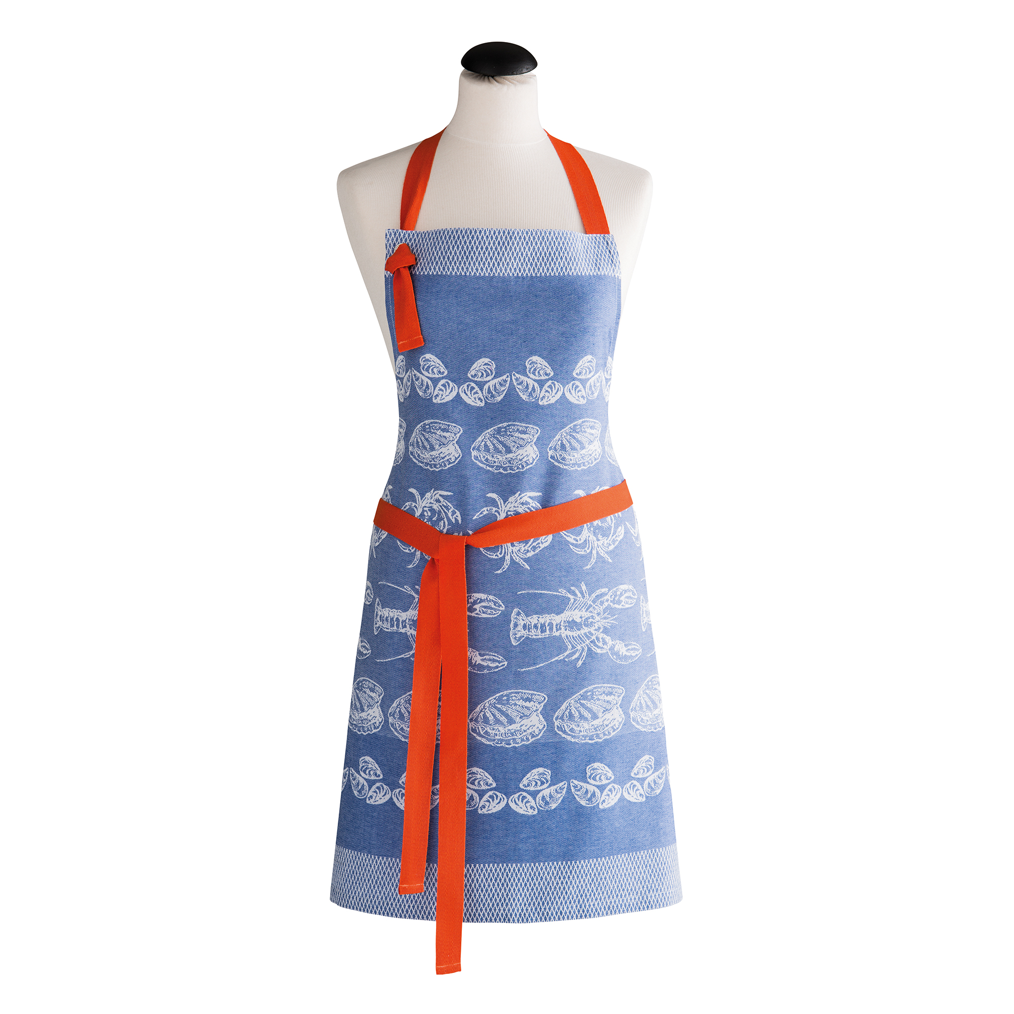A LA PECHE - Tablier jacquard pur coton bleu en coton 70 x 82 (photo) A LA PECHE - Tablier jacquard pur coton bleu en coton 70 x 82