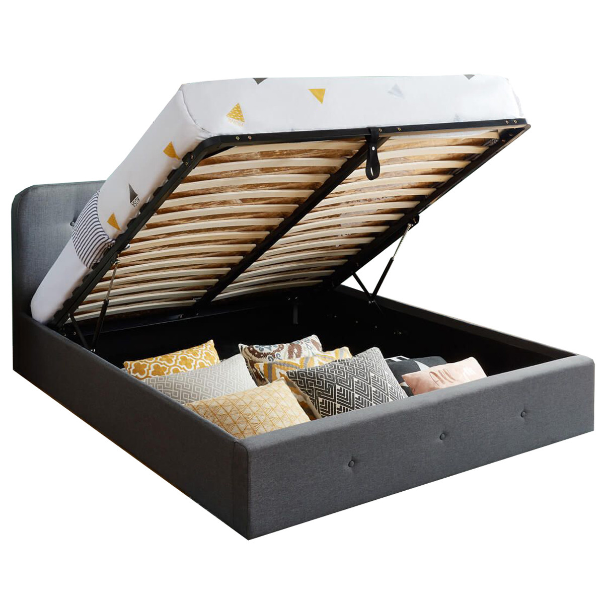 Lit coffre sommier à lattes et tête de lit 140x190 anthracite (photo) Lit coffre sommier à lattes et tête de lit 140x190 anthracite
