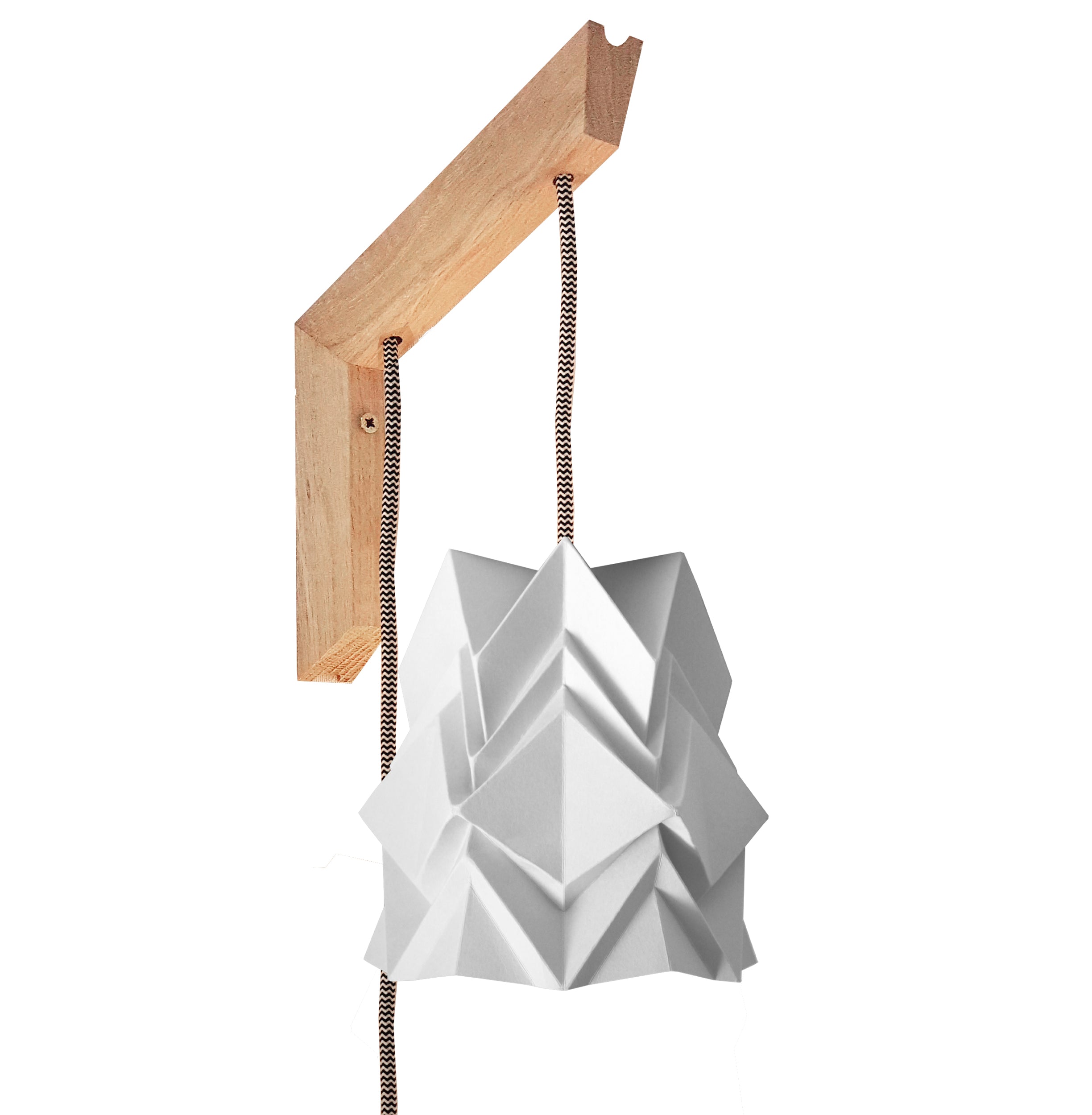 Applique murale bois et petite suspension origami en papier