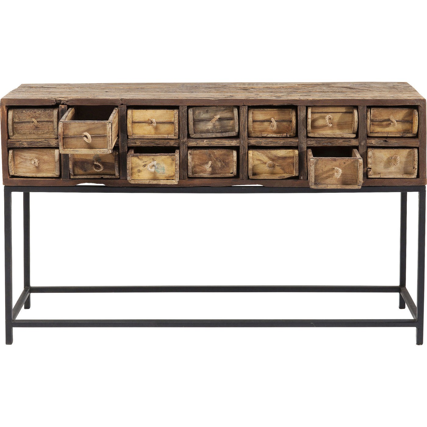 Console 14 tiroirs en bois recyclé et acier