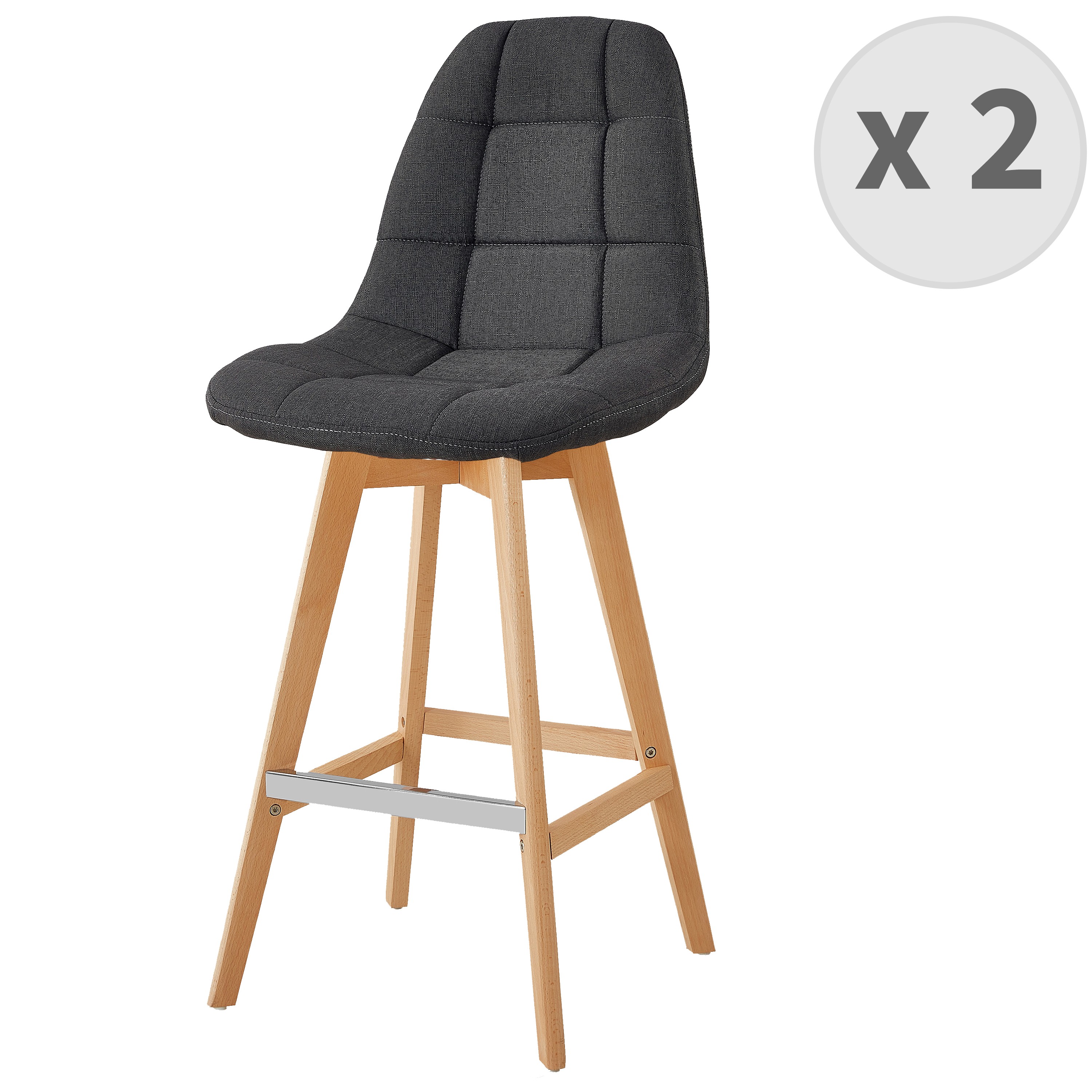 OWEN - Chaise de bar scandinave tissu Anthracite pied hêtre (x2) OWEN - Chaise de bar scandinave tissu Anthracite pied hêtre (x2)