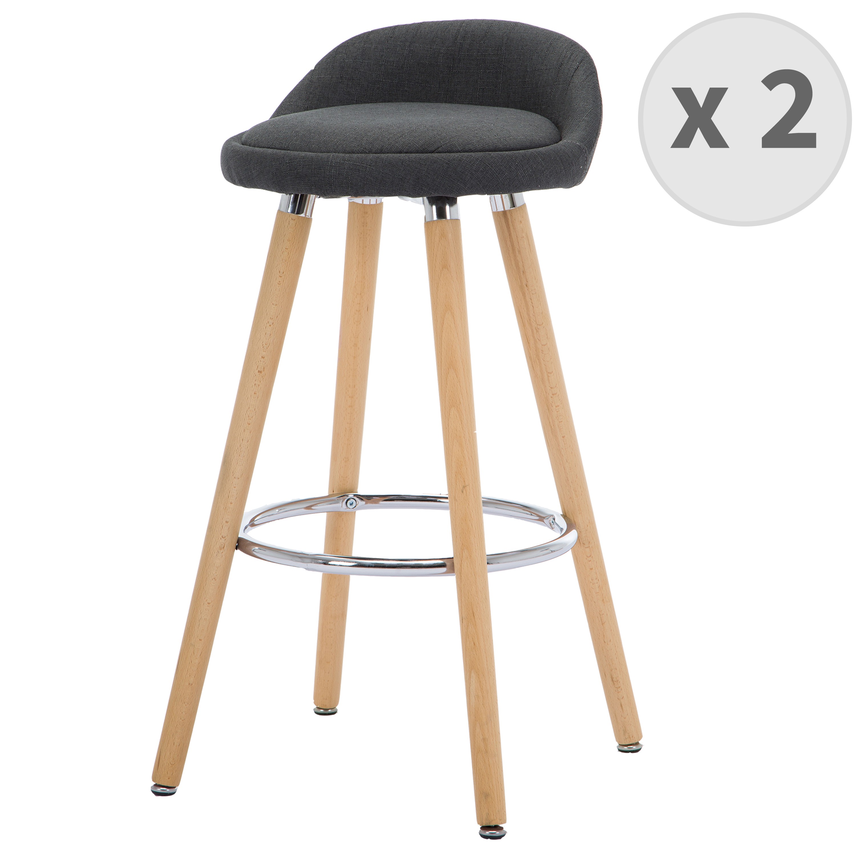 JENSEN - Tabouret de bar scandinave tissu anthracite pieds hêtre (x2) JENSEN - Tabouret de bar scandinave tissu anthracite pieds hêtre (x2)