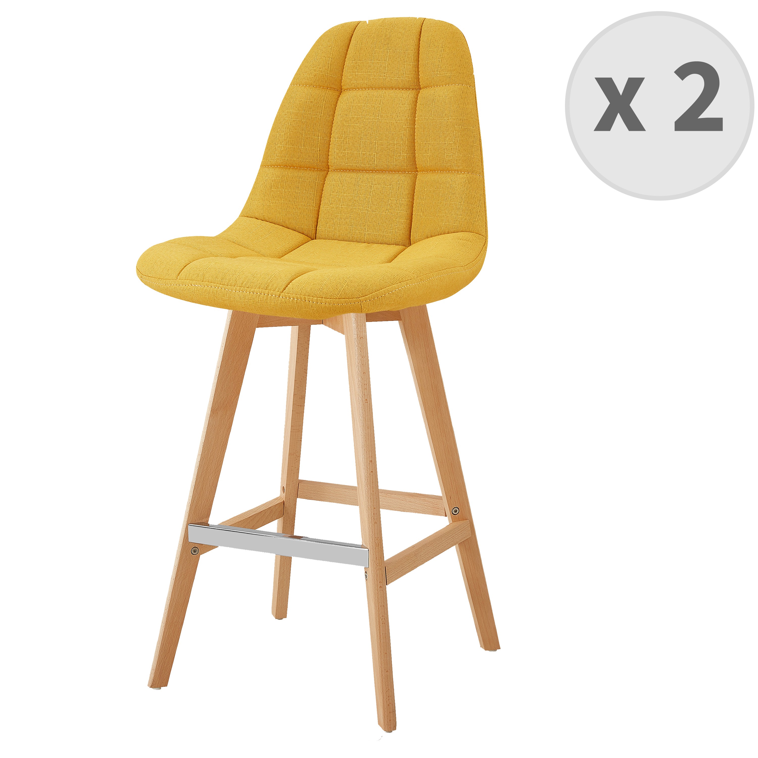 OWEN - Chaise de bar scandinave tissu Curry pied hêtre (x2)