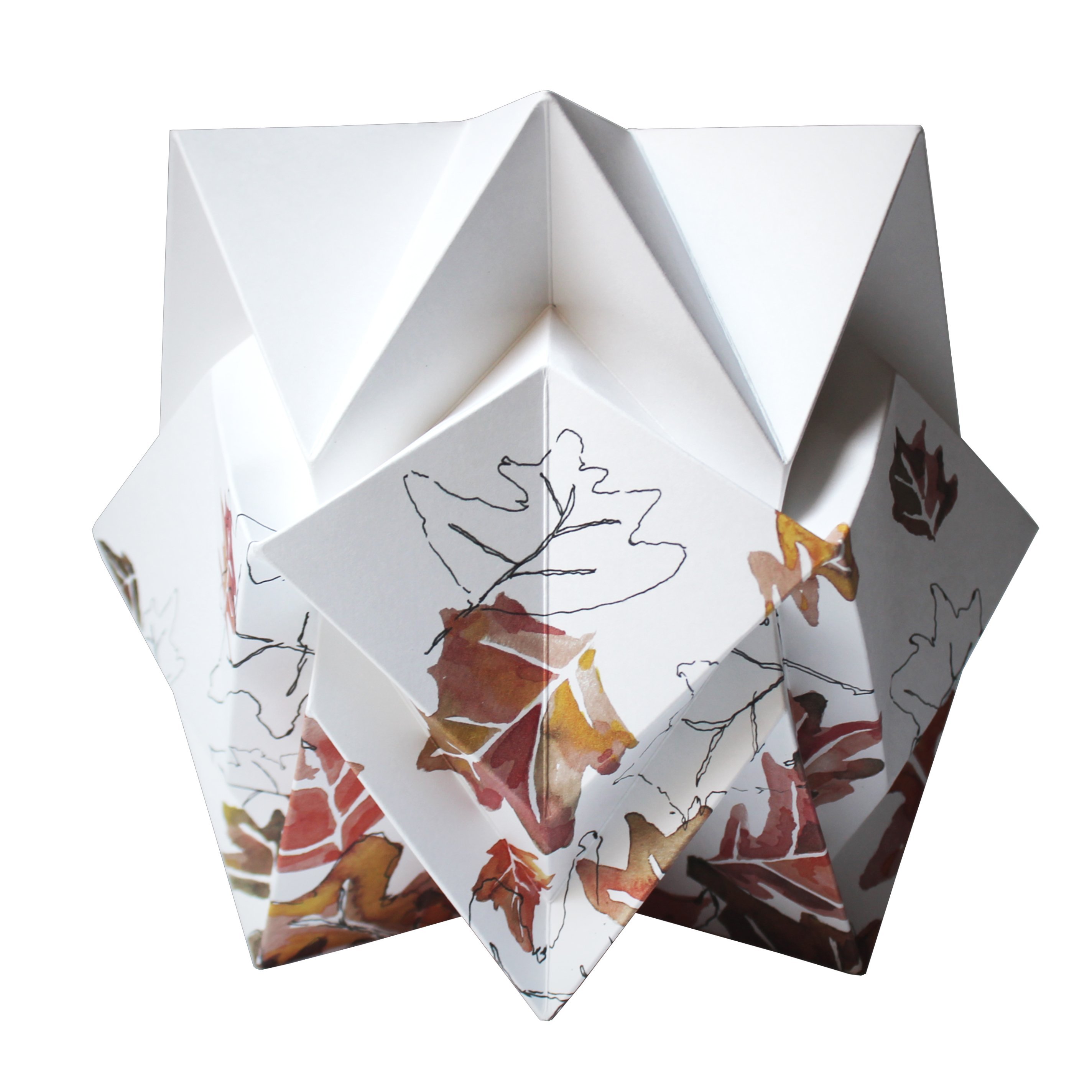 Lampe de table origami en papier motif automne taille S Lampe de table origami en papier motif automne taille S