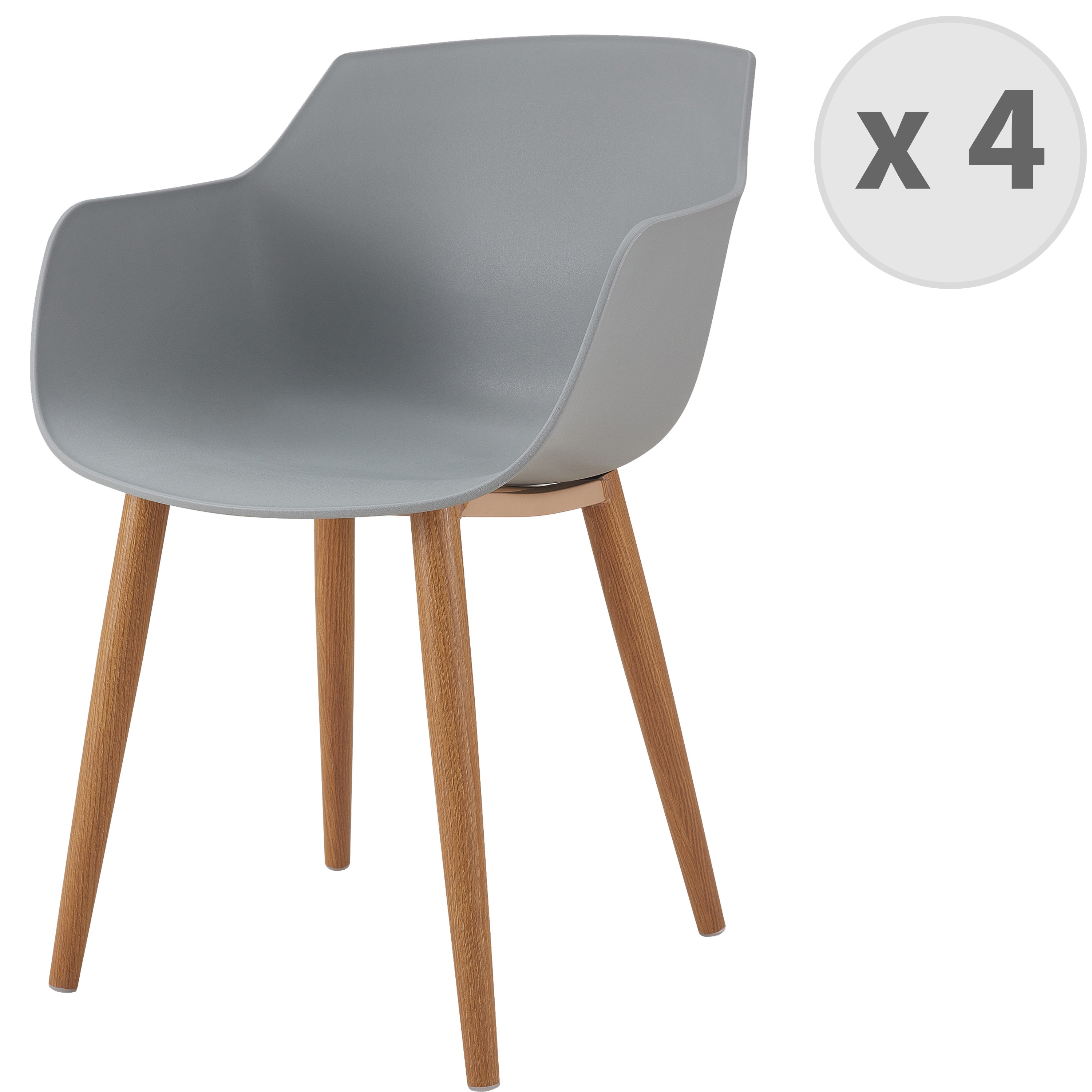 Chaise scandinave gris pied métal effet bois (x4)