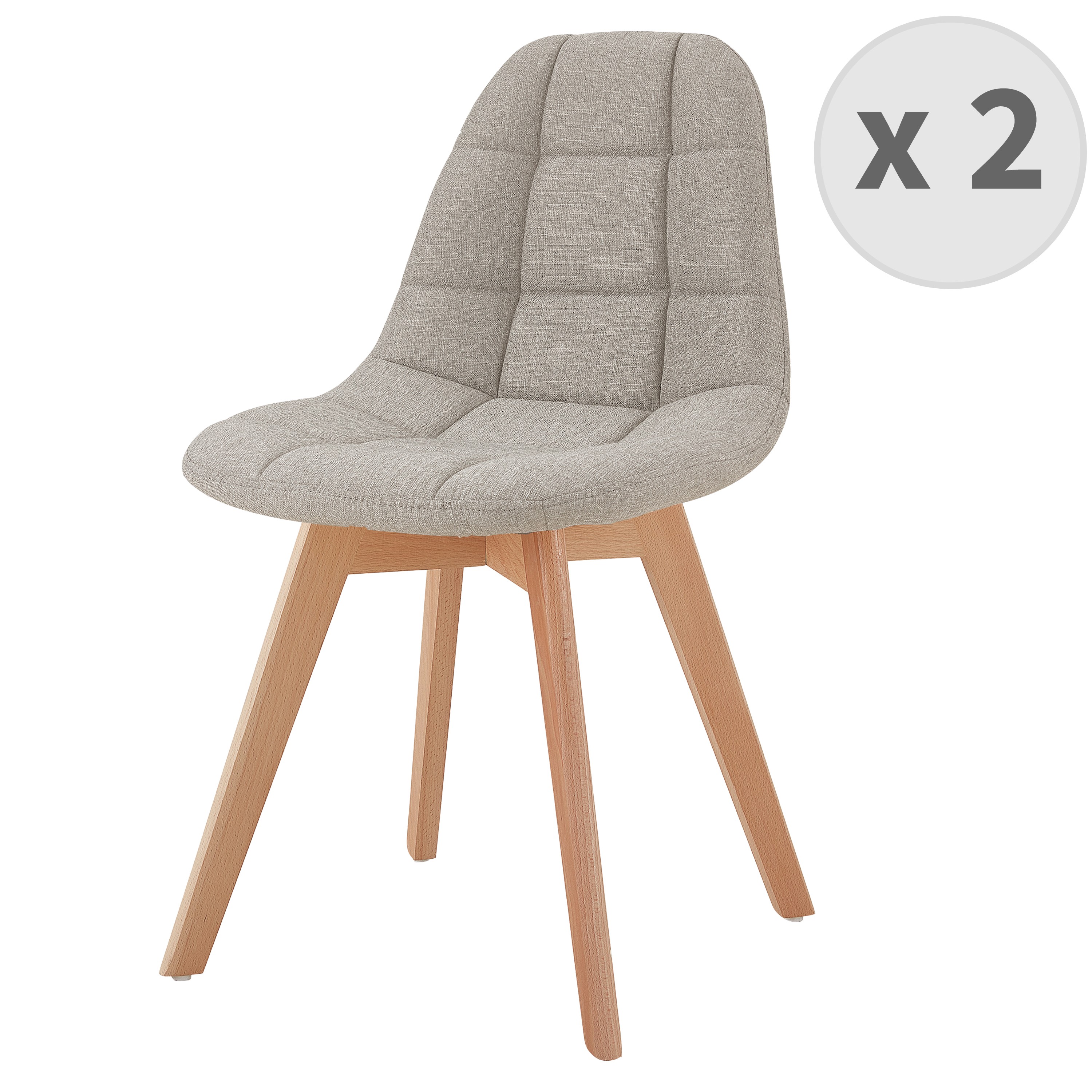 Chaise scandinave tissu lin pied hêtre (x2) (photo) Chaise scandinave tissu lin pied hêtre (x2)