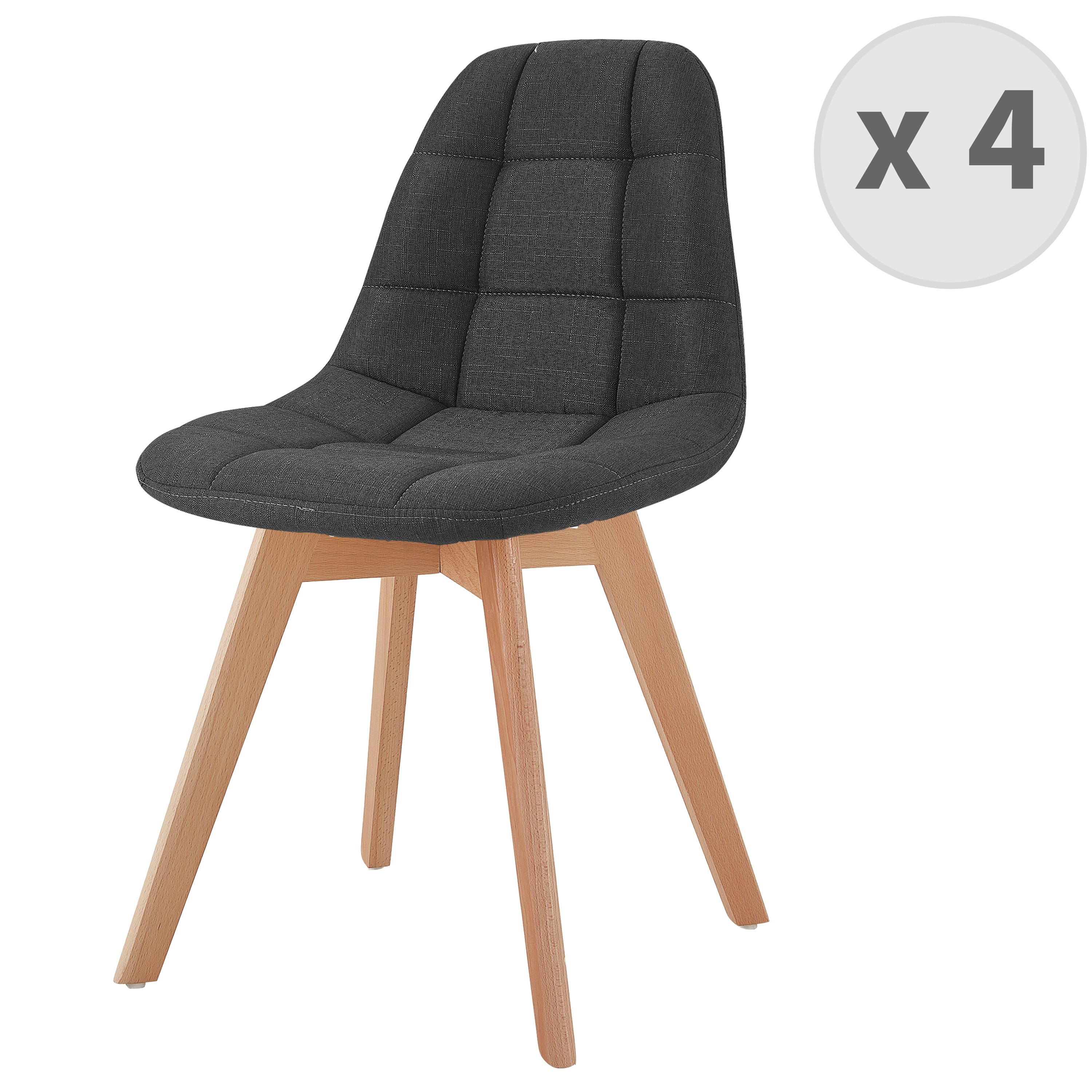 Chaise scandinave tissu anthracite pied hêtre (x4) (photo) Chaise scandinave tissu anthracite pied hêtre (x4)