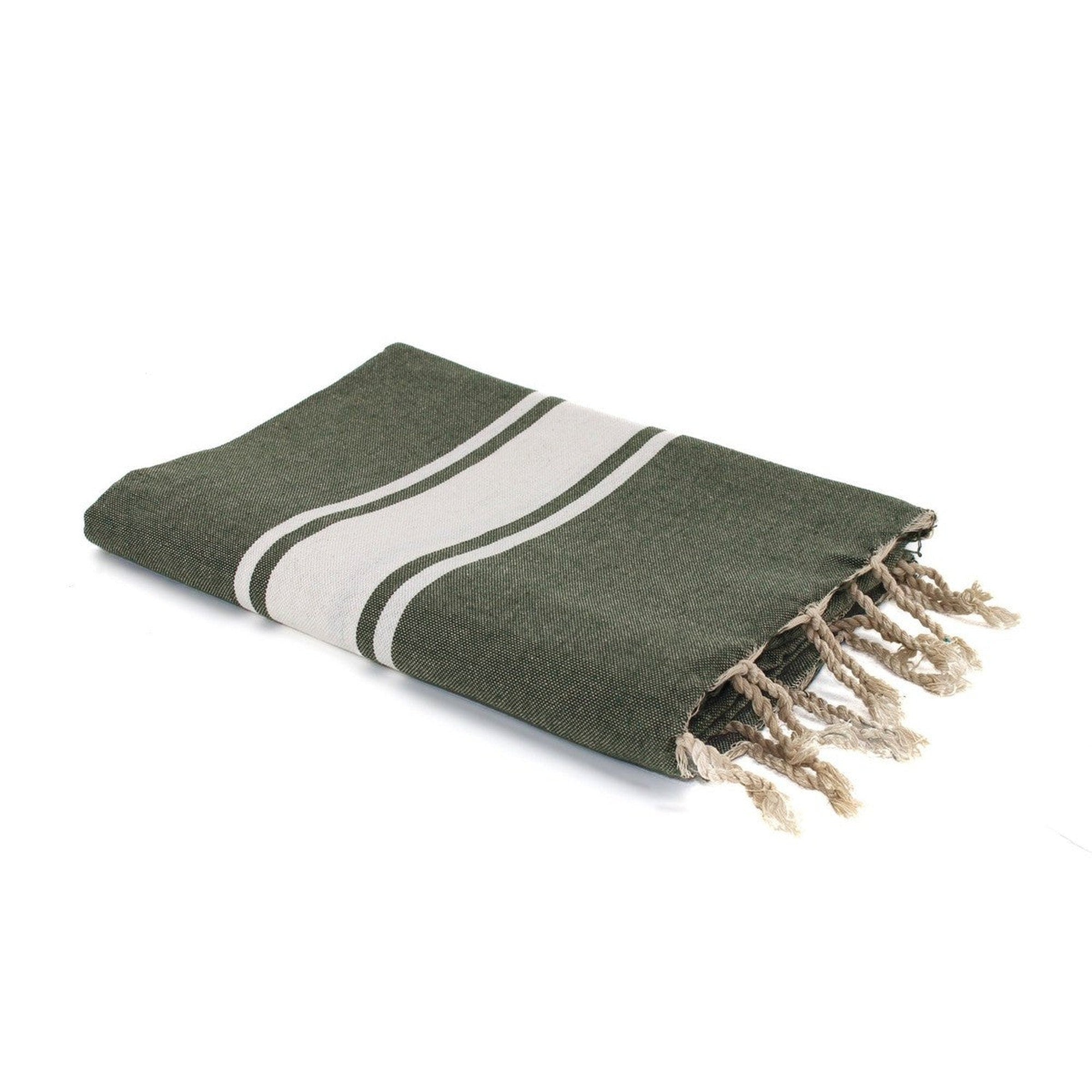 Fouta en coton bande blanche 100x200 Vert kaki Fouta en coton bande blanche 100x200 Vert kaki