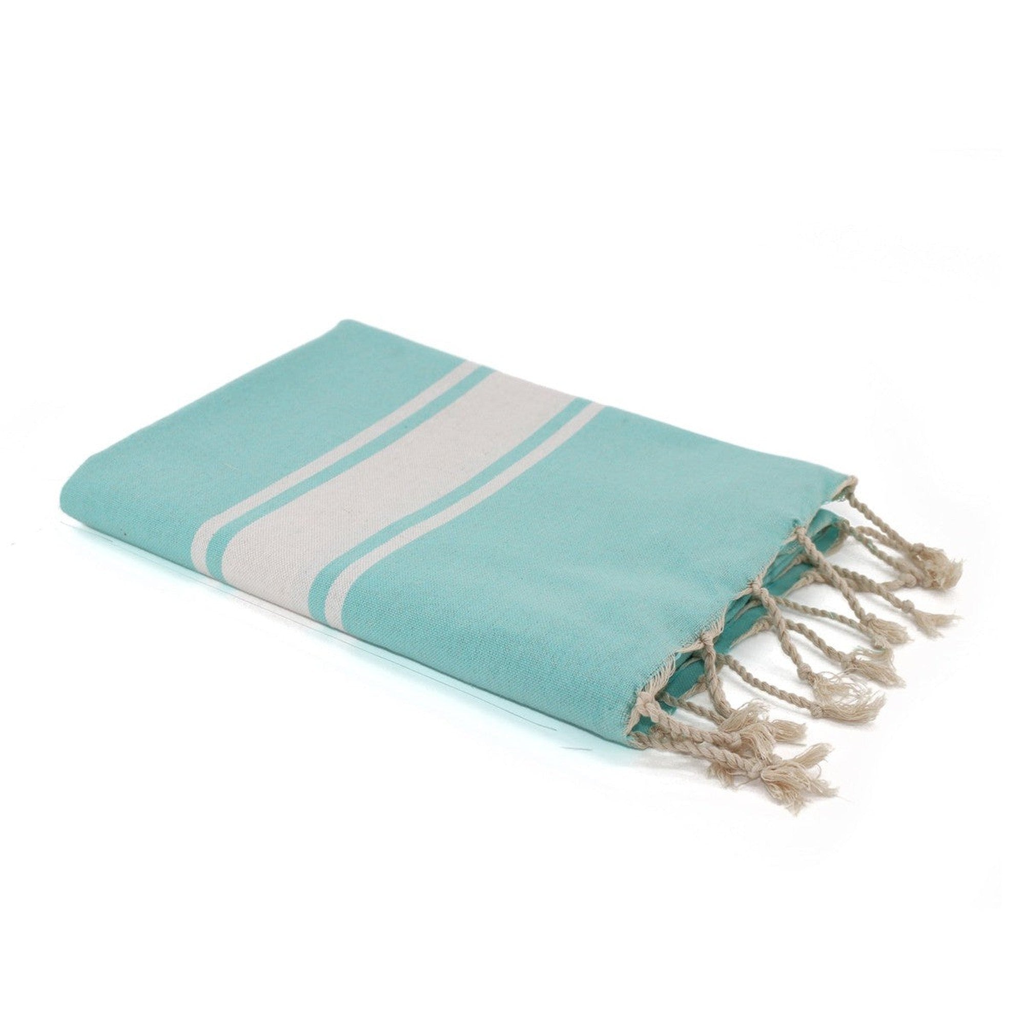 Fouta en coton bande blanche 100x200 Vert turquoise (photo) Fouta en coton bande blanche 100x200 Vert turquoise