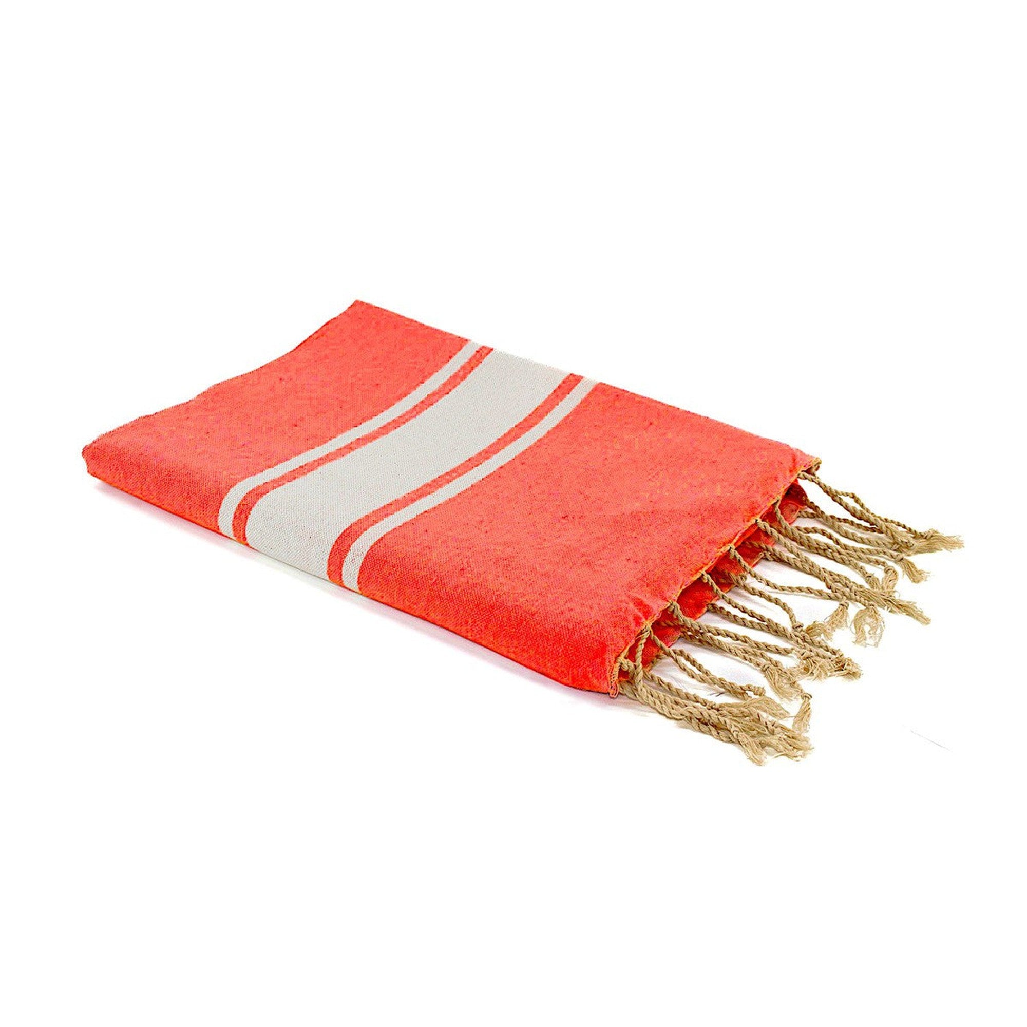 Fouta en coton bande blanche 100x200 Orange mandarine Fouta en coton bande blanche 100x200 Orange mandarine